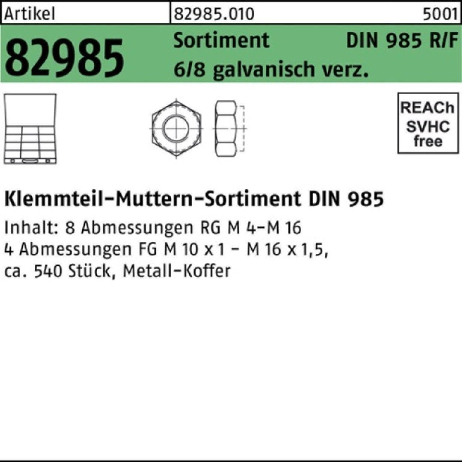 Sicherungsmuttersortiment DIN 985 Stahl 100er Sicherungsmutter 540tlg. galv.verz. Reyher Pack