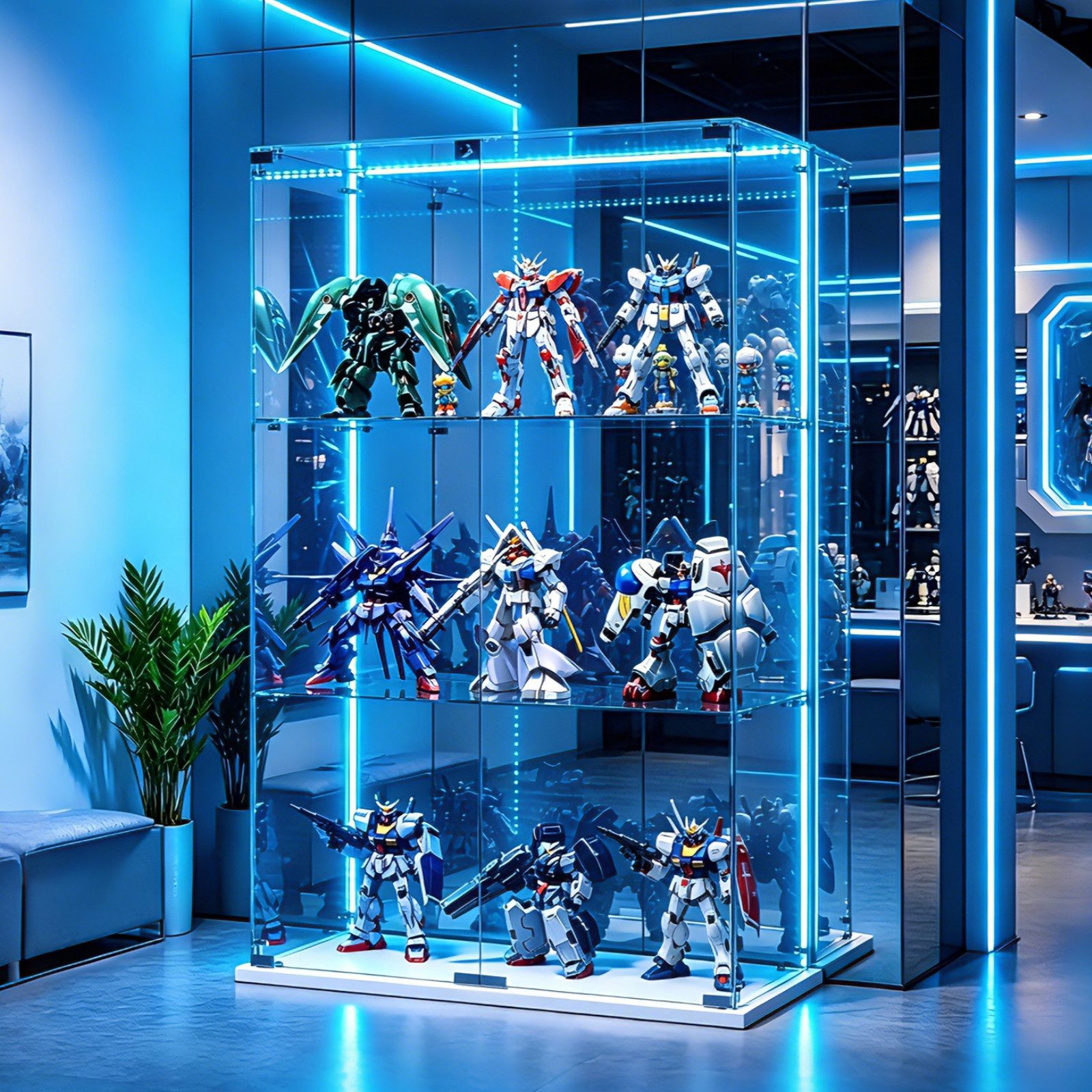 Simurq Glasvitrine Standvitrinen mit LED Beleuchtung Vitrinenschrank mit Glastür (glas vitrine mit 2 Glastür und 3 Lagen,Schloss,Kippsicherung) Sammlervitrine aus gehärtetes Glas,Modernes rahmenloses Design