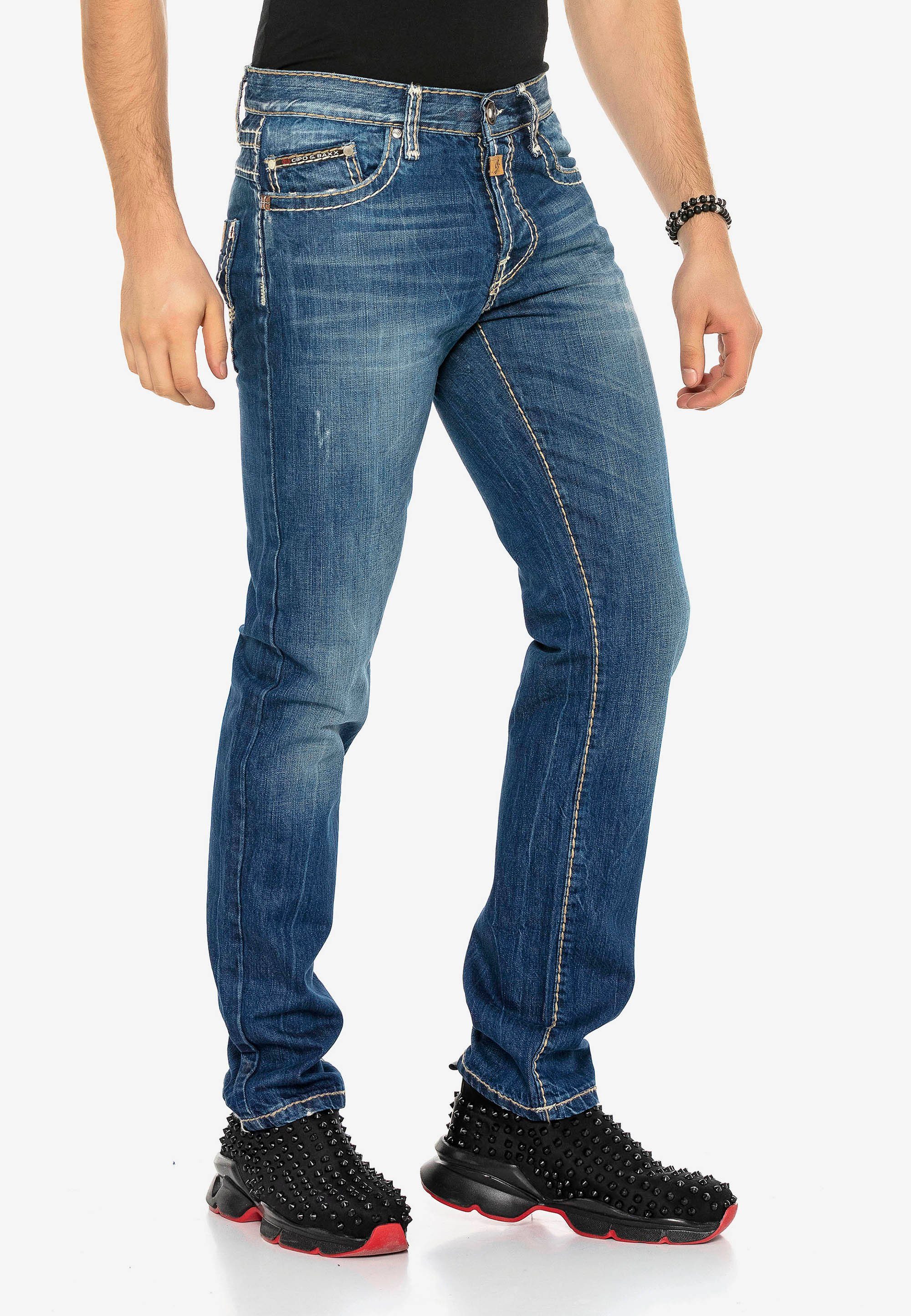 Slim-fit-Jeans Kontrastnähten & Cipo mit Baxx