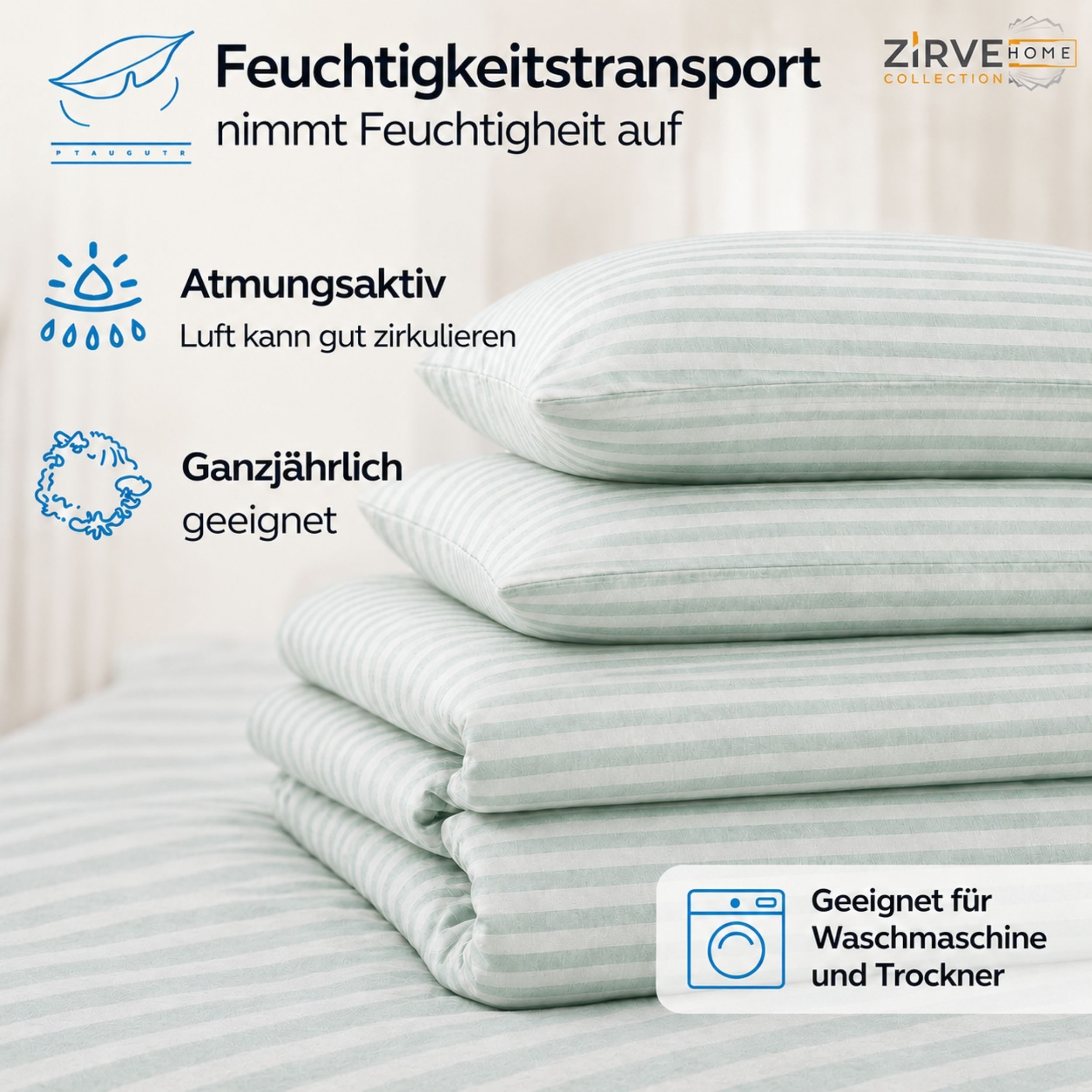 ZIRVEHOME Bettwäsche Baumwolle Bettbezug Streifenmuster– Ganzjahres-Bettwäsche-Sets Damast, Renforce, 3 teilig, 200x220 Bettbezug Baumwolle – Ganzjahres-Bettwäs – Bild 3 von 5