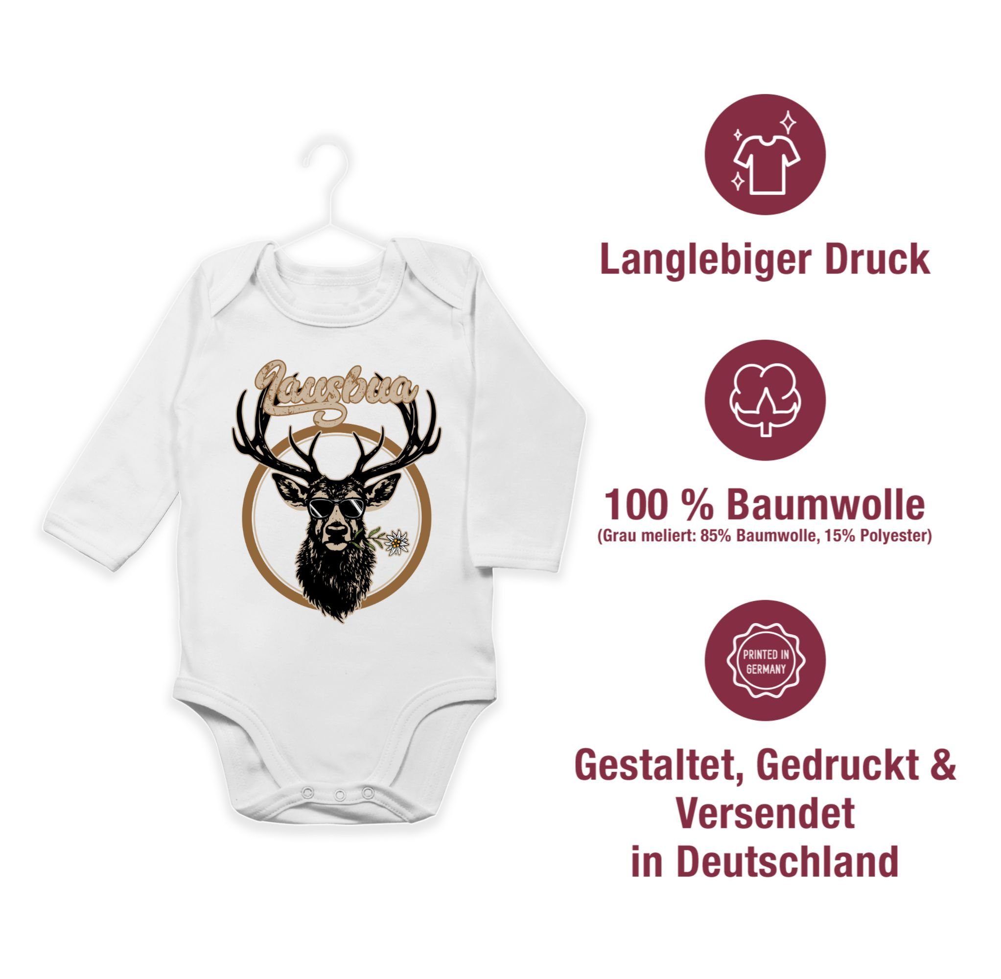 Oktoberfest Mode Hirschgeweih 2 Weiß Shirtracer Hirsch Lausbub Outfit für Baby Shirtbody Lausbua