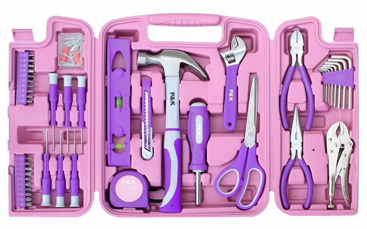 P & K Renovierungsset 75 Teiliges Werkzeugset Werkzeugkoffer in Pink-Lila, (75-tlg)
