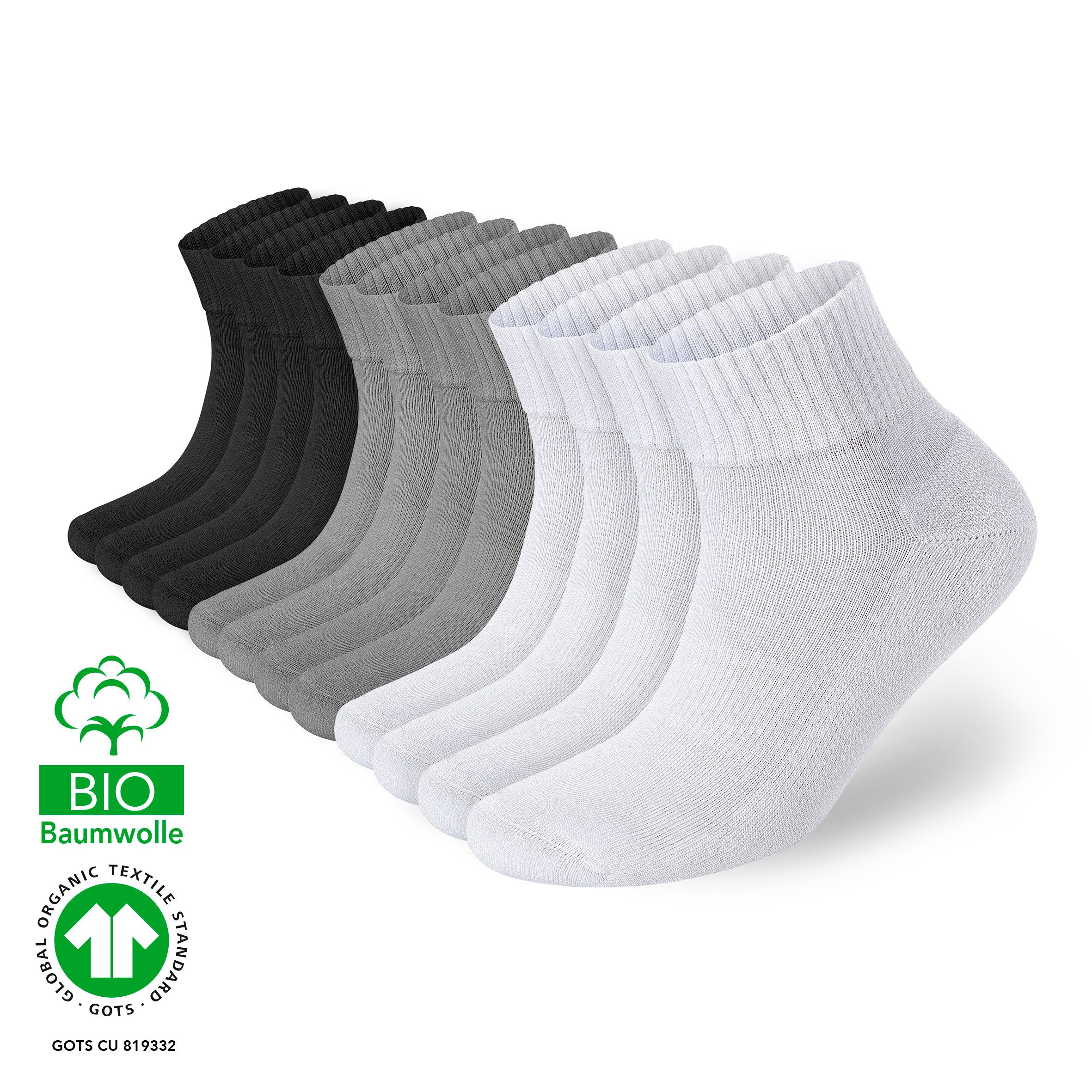 NAHLE Sneakersocken 12 Paar Sneaker Socken für Damen & Herren Bio-Baumwolle Sportsocken (12-Paar) atmungsaktiv, gepolsterte Ferse und Sohle - kein Schwitzen