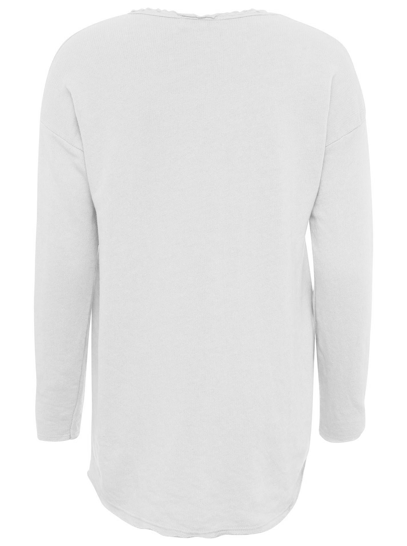 Zwillingsherz Sweatshirt "Positive Mind" ausgefranster V-Ausschnitt, Used Look, Langarm, Schriftzug – Bild 4 von 5