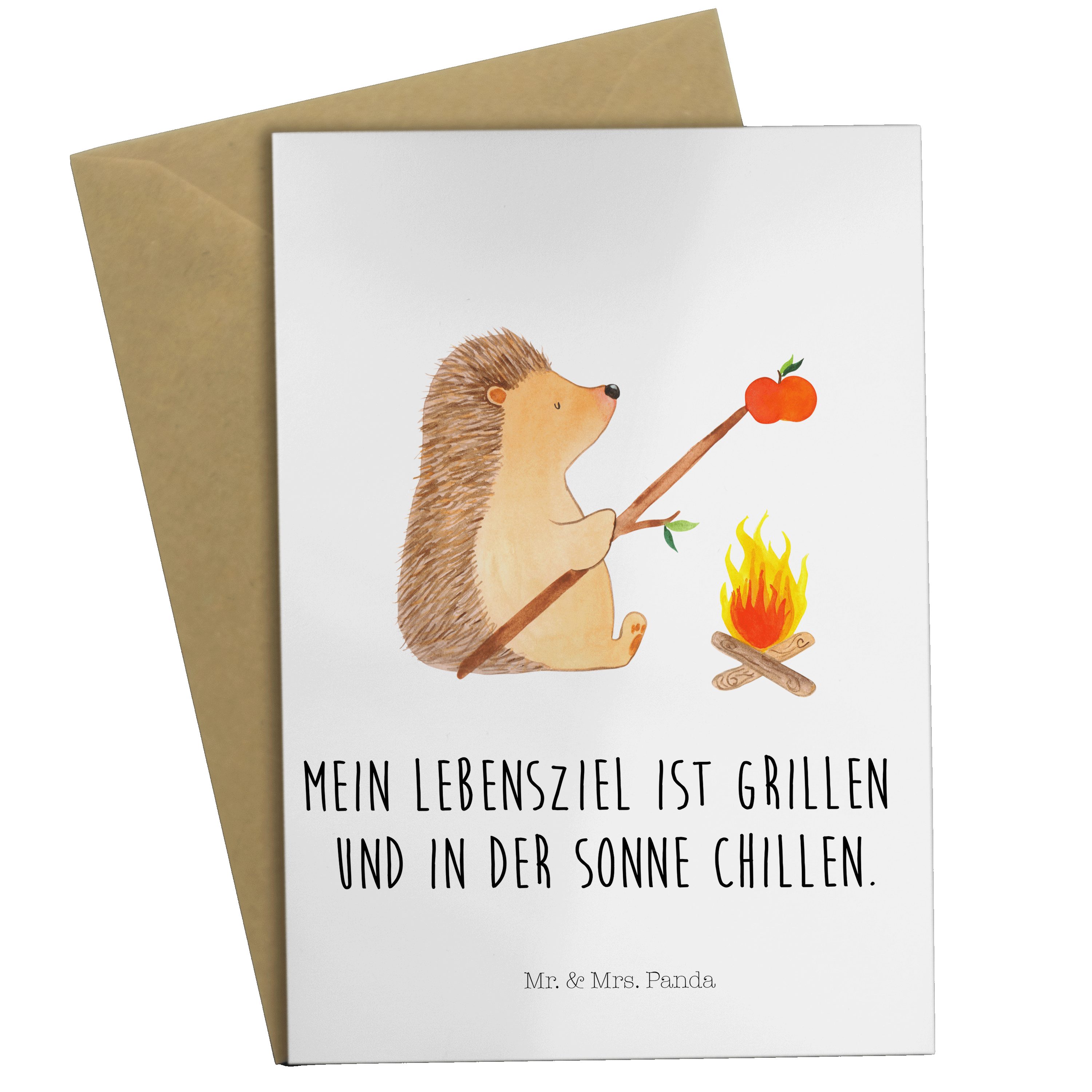 Mr. & Mrs. Panda Grußkarte »Igel grillt Weiß Glückwunschkarte