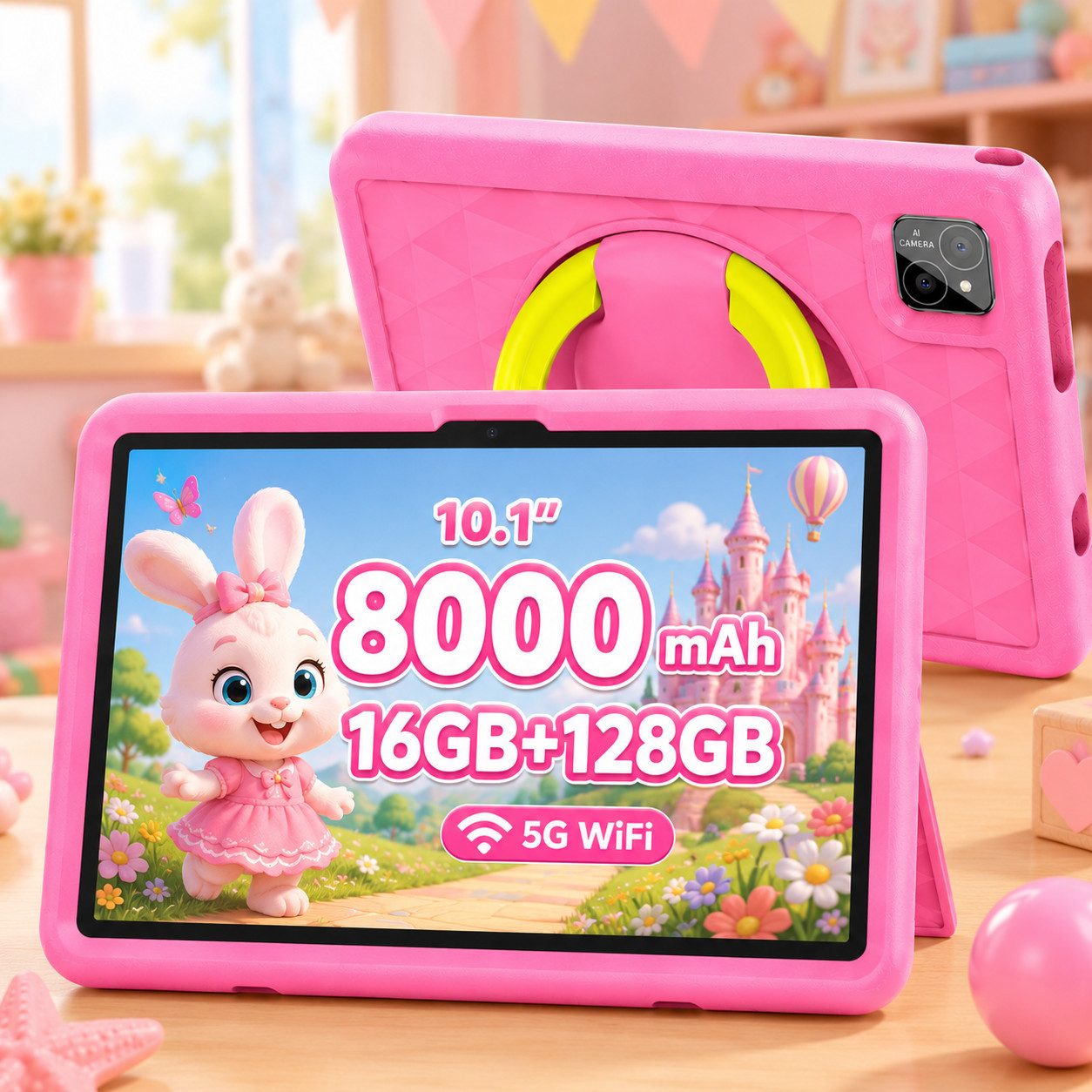 VASOUN TAB11 Kinder-Tablet 10 Zoll,128 GB,8000mAh Tablet (10.1", 128 GB, (Android,WiFi,Dual-Kamera,Bumper Kindersicherung,Elterliche Kontrolle)