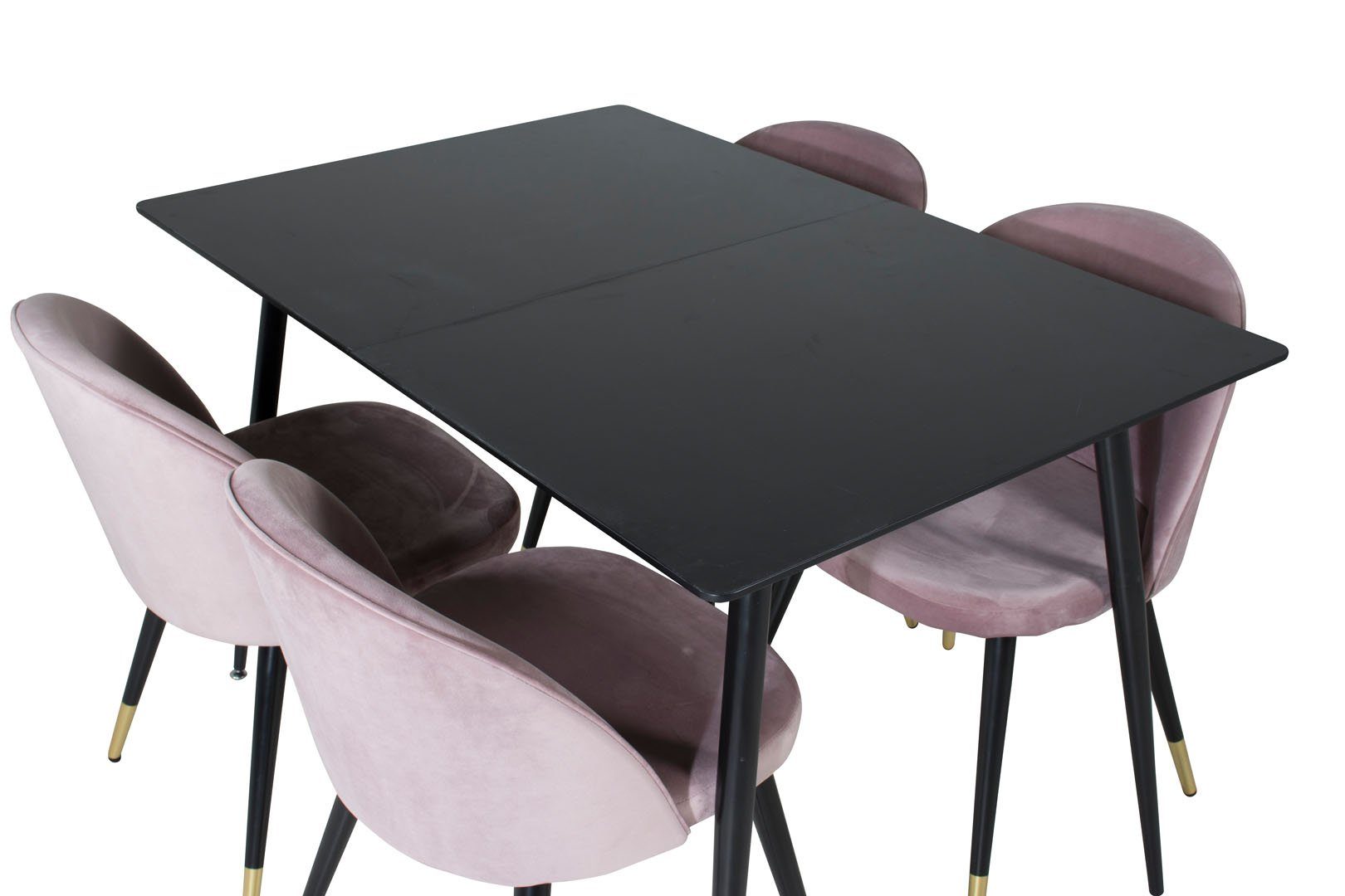 ebuy24 Essgruppe SilarBLExt Essgruppe (5-tlg) ausziehbarer L, Tisch schwarz;pink;schwarz;Messingdekor Esstisch