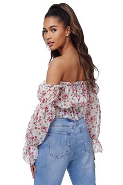 Rayshyne Carmenbluse RS-02 (mit floralem Print Schulterfreies Crop Top in Einheitsgröße)