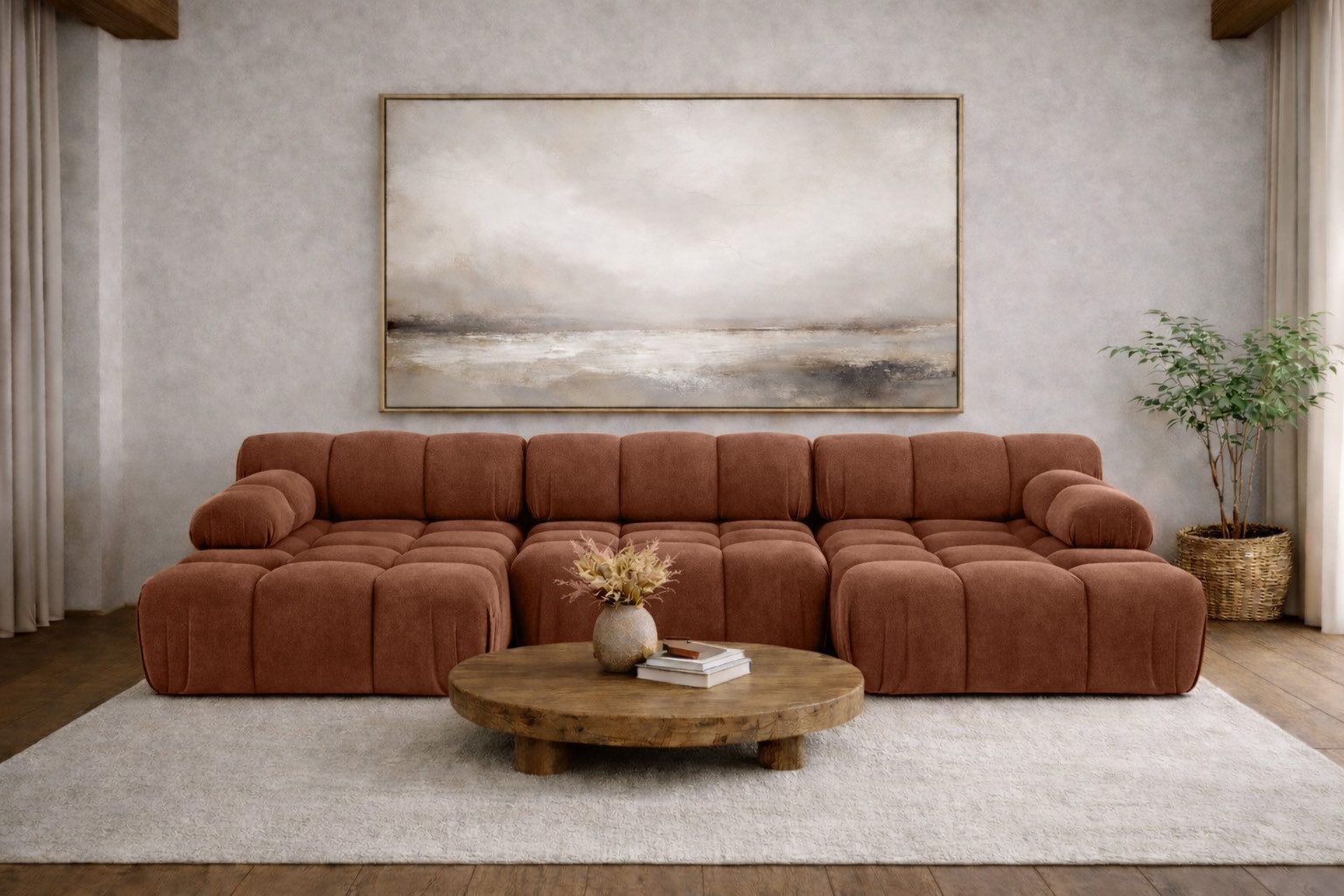 Kaiser Möbel Ecksofa Ecksofa U-Form modern für Wohnzimmer, Stoff Velours Salvador, SELIA, Ecksofa, U-Form,modulares System,abgerundete Form