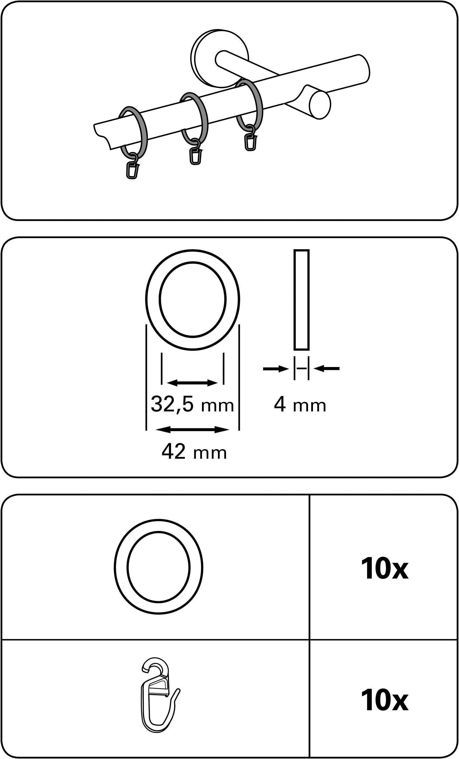 Gardinenring Gardinenringe mit Gleiteinlage, GARDINIA, (10-St), Serie  Gardinenstangen Set 1-Lauf Zylinder Ø 22/25 mm, innen Ø 32,5 mm, außen Ø 42  mm, Breite 4 mm