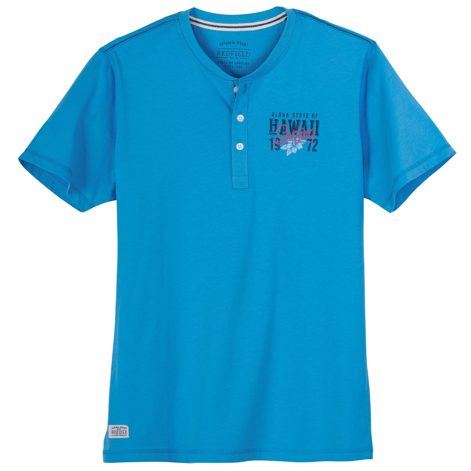 redfield Print-Shirt Redfield Übergrößen Henley T-Shirt türkisblau Print