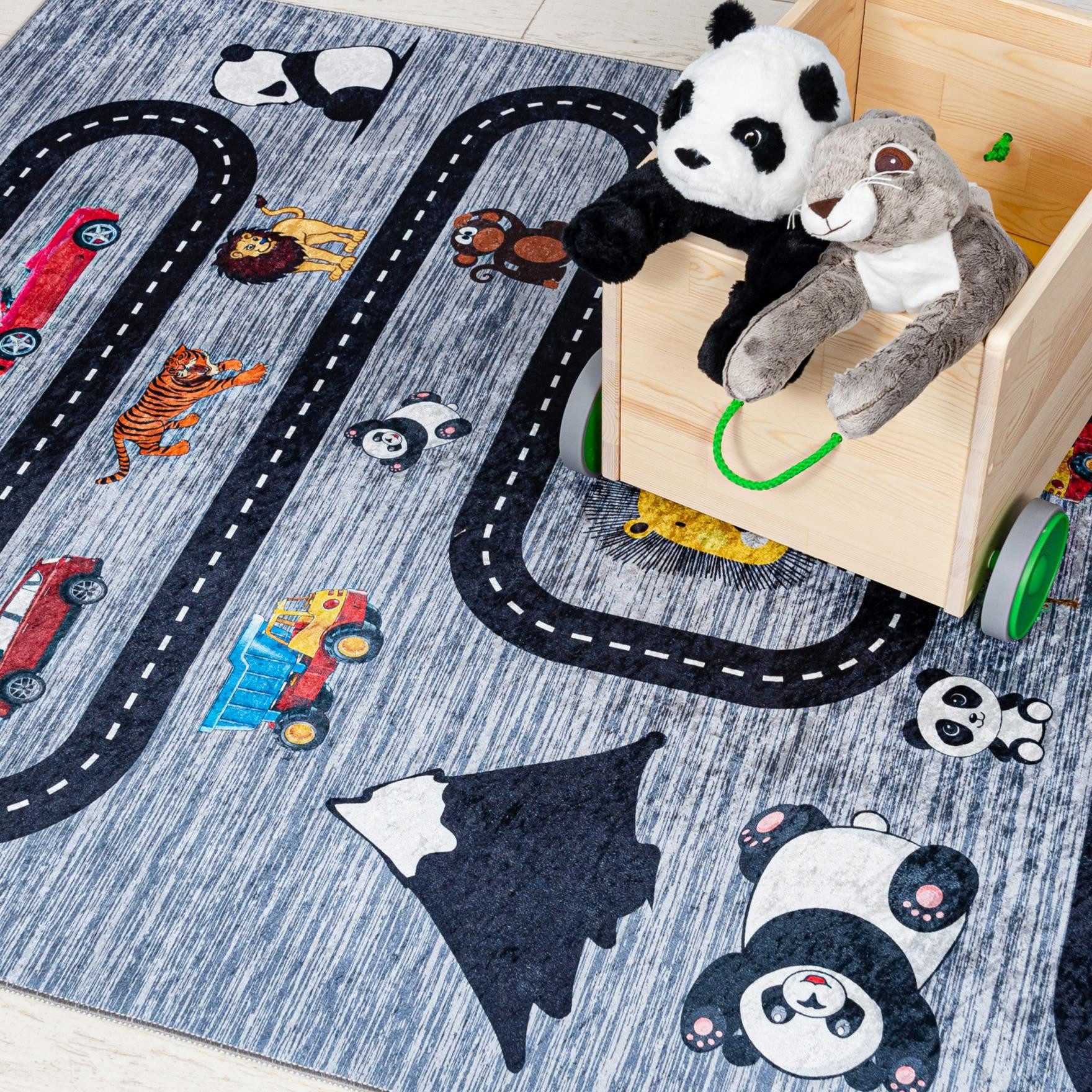 Mazovia Kinderteppich Straßen Anthrazit Grau Kinderzimmer, Fußbodenheizung – Bild 2 von 5