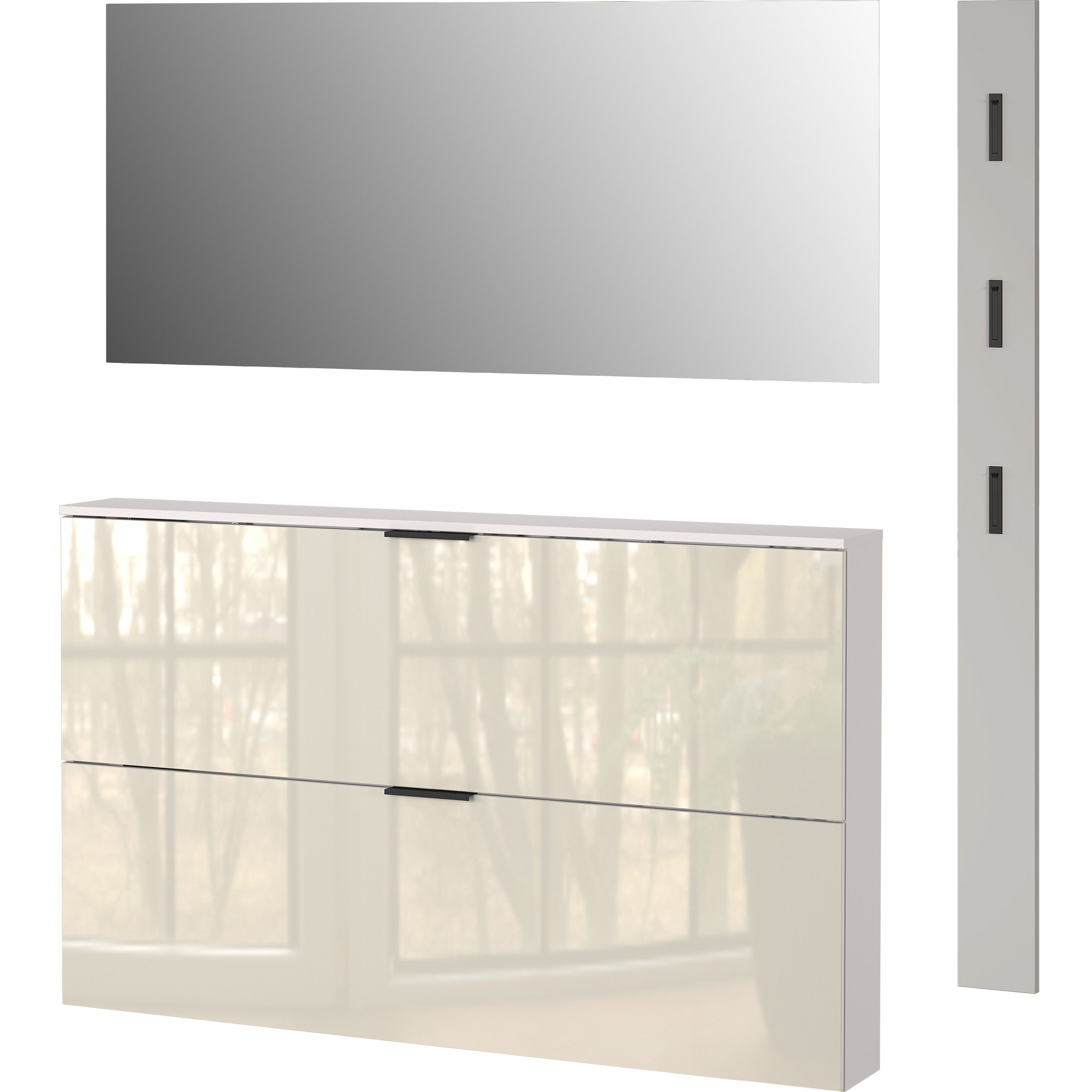 GERMANIA Garderoben-Set Valega, (3-St), inkl. Schuhschrank mit Glasfronten, Spiegel und Garderobenpaneel