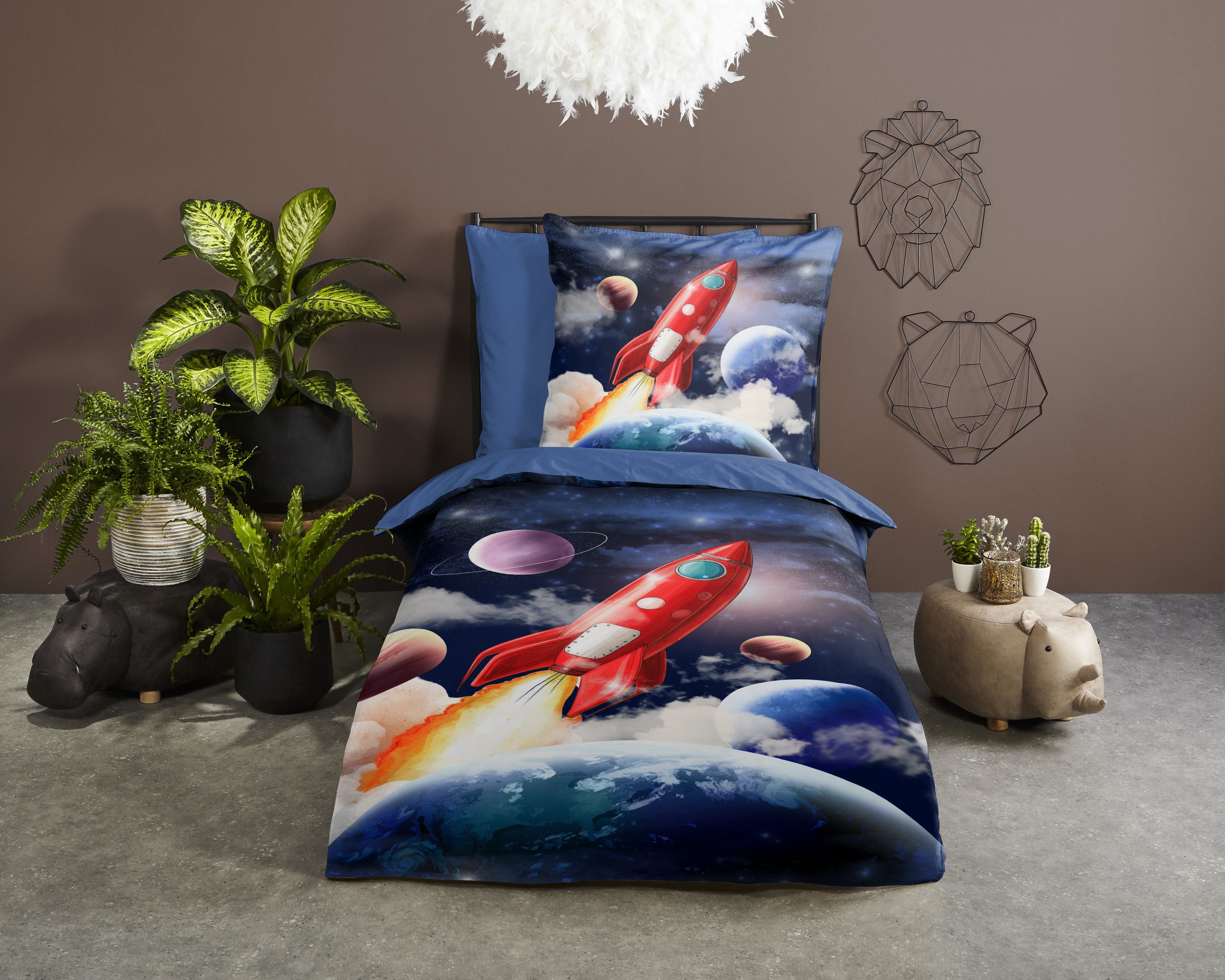 PURE luxury collection Kinderbettwäsche Rocket, Microfaser, günstig online kaufen