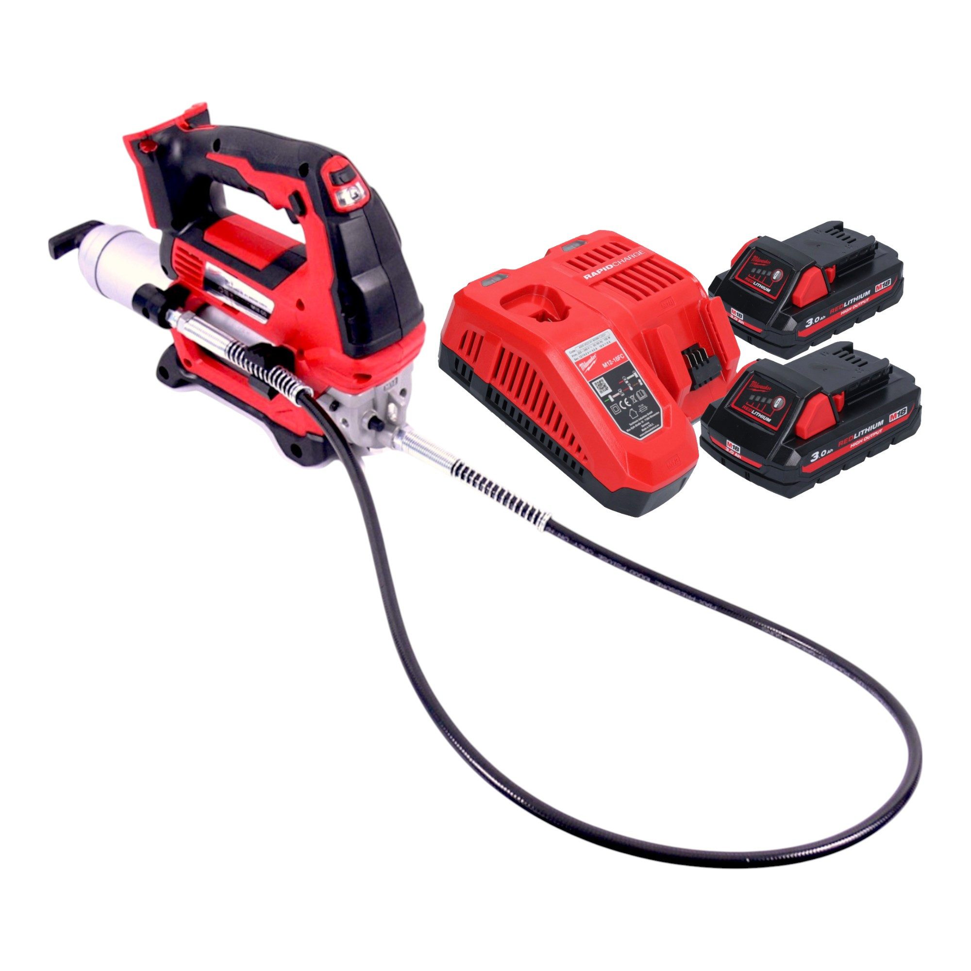 Milwaukee Werkstattpresse M18 GG-302 18 V 620 bar + 2x Akku 3,0 Ah + Ladegerät