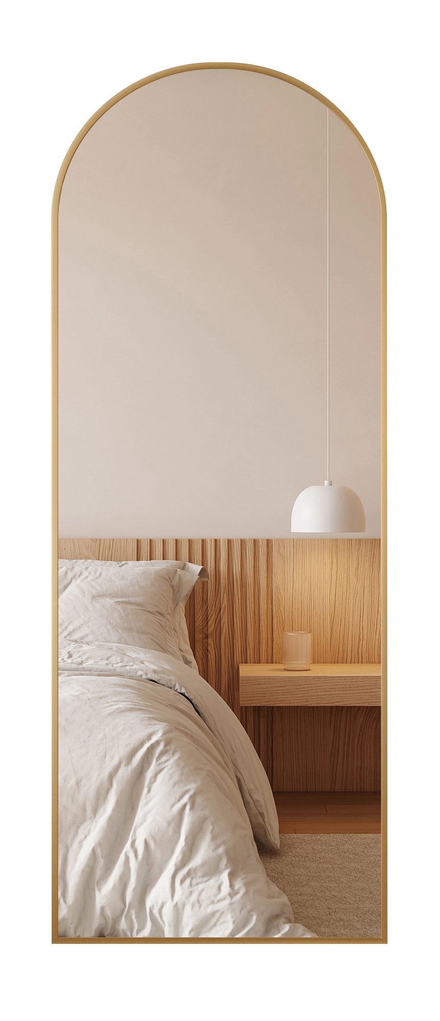 Hopibath Standspiegel groß Gold 150x50cm Ganzkörperspiegel Oval (Garderobenspiegel Bogenspiegel Hochspiegel, 5mm HD Glas, mit Alurahmen), Explosionsgeschutz, Umweltschutz