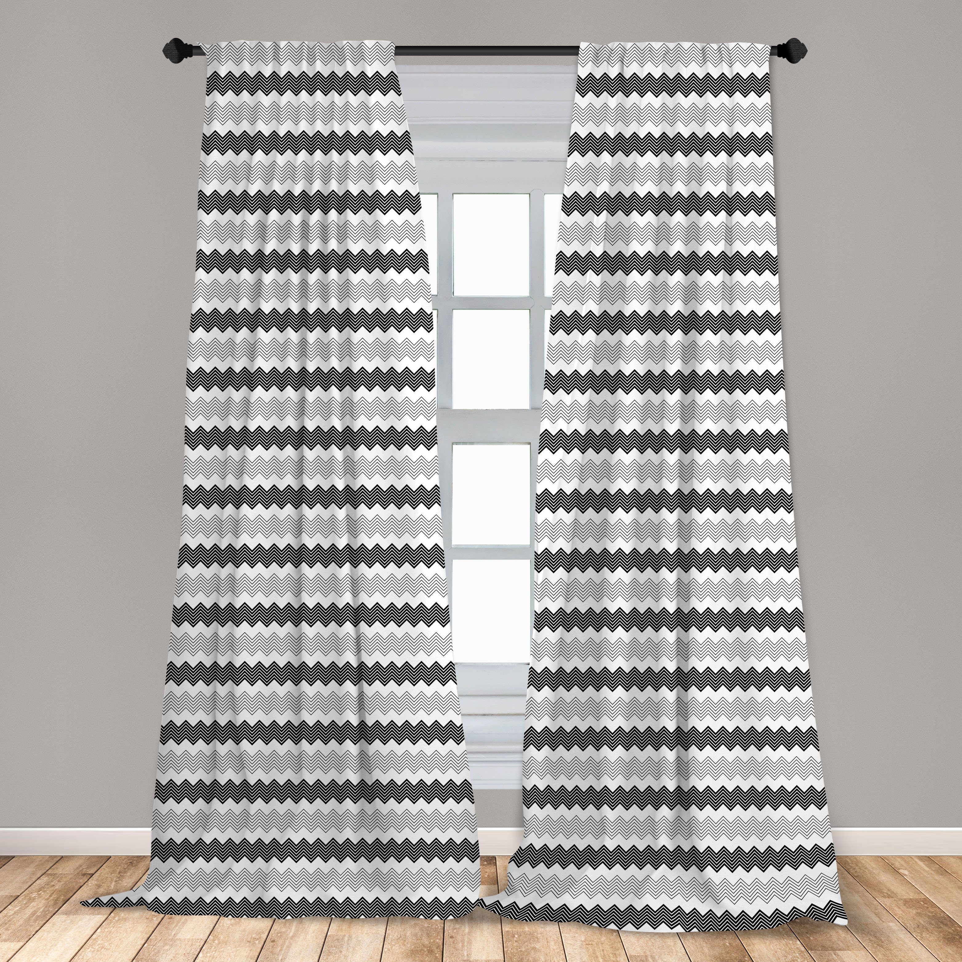 Vorhang Microfaser, für Schlafzimmer Abakuhaus, Zigzags Dekor, Gardine Wohnzimmer Muster Abstrakt