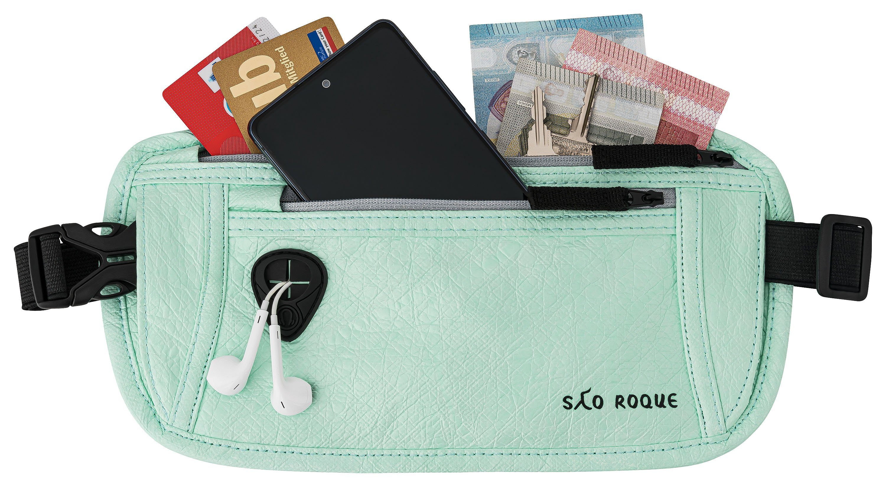 SAO ROQUE Bauchtasche Flache Damen Herren Bauchtasche, Diebstahlsicher RFID Schutz, Vegan, ultraflach, schweiß- und wasserfest, ultraleicht