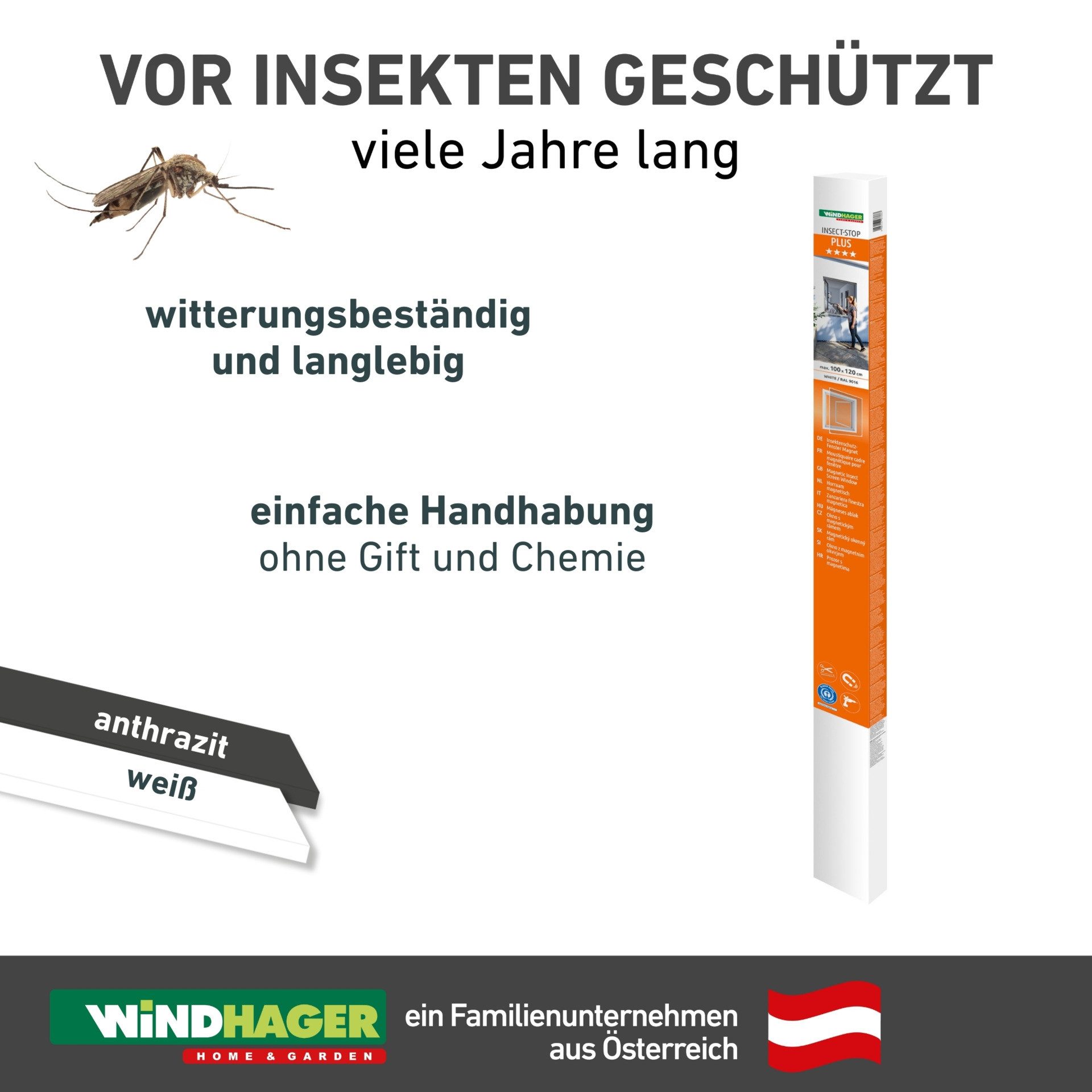 Windhager Insektenschutz-Fensterrahmen mit selbstklebenden Magnetstreifen, Kunfstoffrahmen mit Magnetprofilen, (1-St), Fliegengitter, Magnet-Insektenschutz, ohne bohren, 100 x 120 cm, weiß