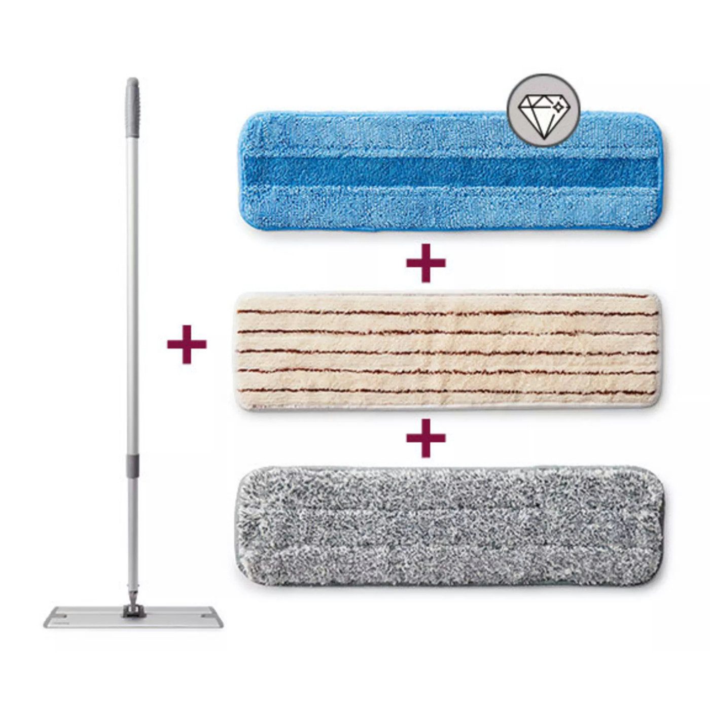 Betty Bossi Reinigungsbürste Wischmopp mit 3 Wischpads Reinigungsset Bodenwischer Aluminium, (4-tlg., 4 tlg), Teleskopstiel&360°-Gelenk, Klettverschluss, Waschmachinengeeignet 60°C