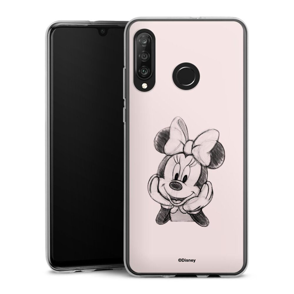 DeinDesign Handyhülle Minnie Mouse Offizielles Lizenzprodukt Disney Minnie Posing Sitting, Huawei P30 Lite Premium Silikon Hülle Bumper Case Handy Schutzhülle