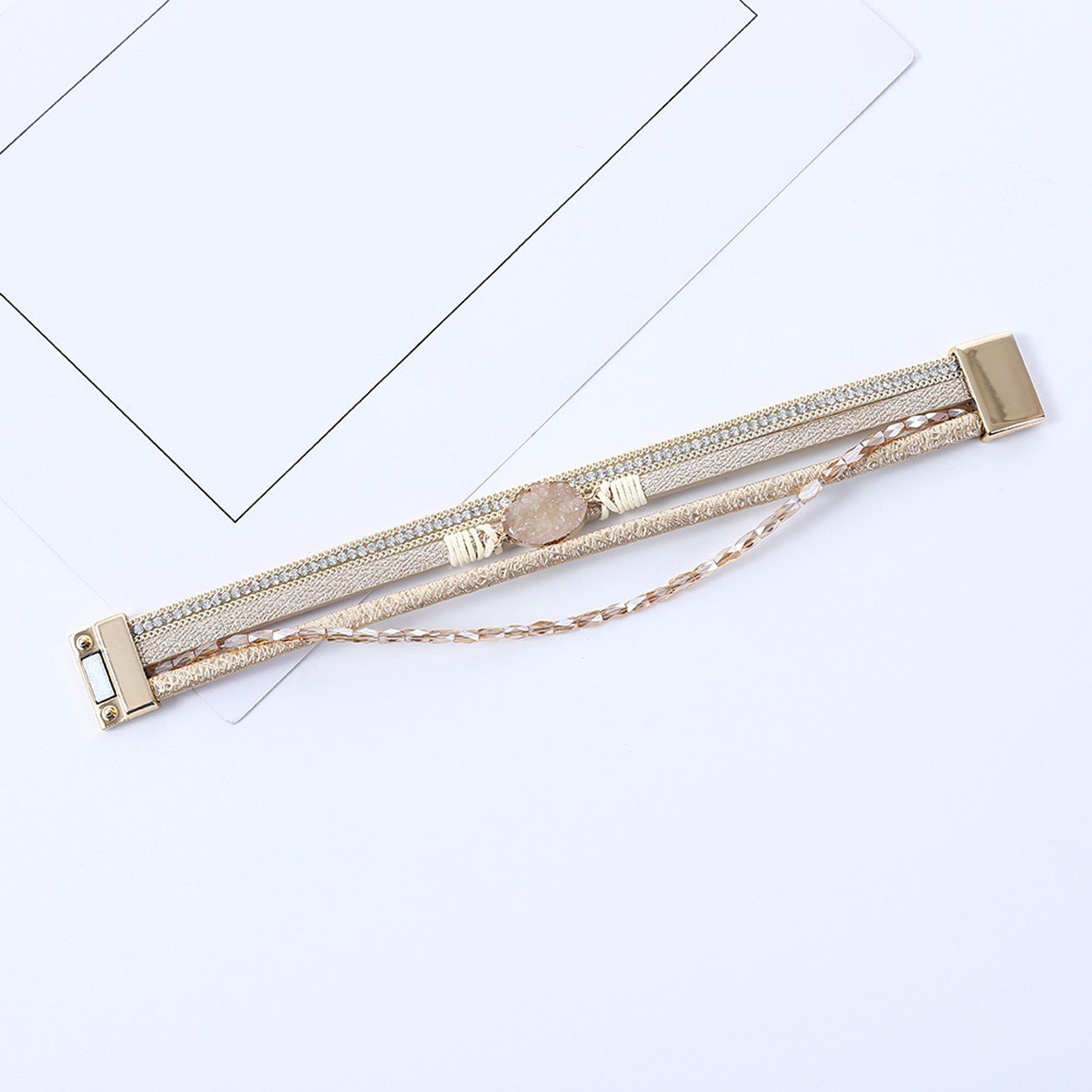 Rutaqian Armband Armband, Kristallperlen-Armband Boho-Manschettenarmbänder, Braun