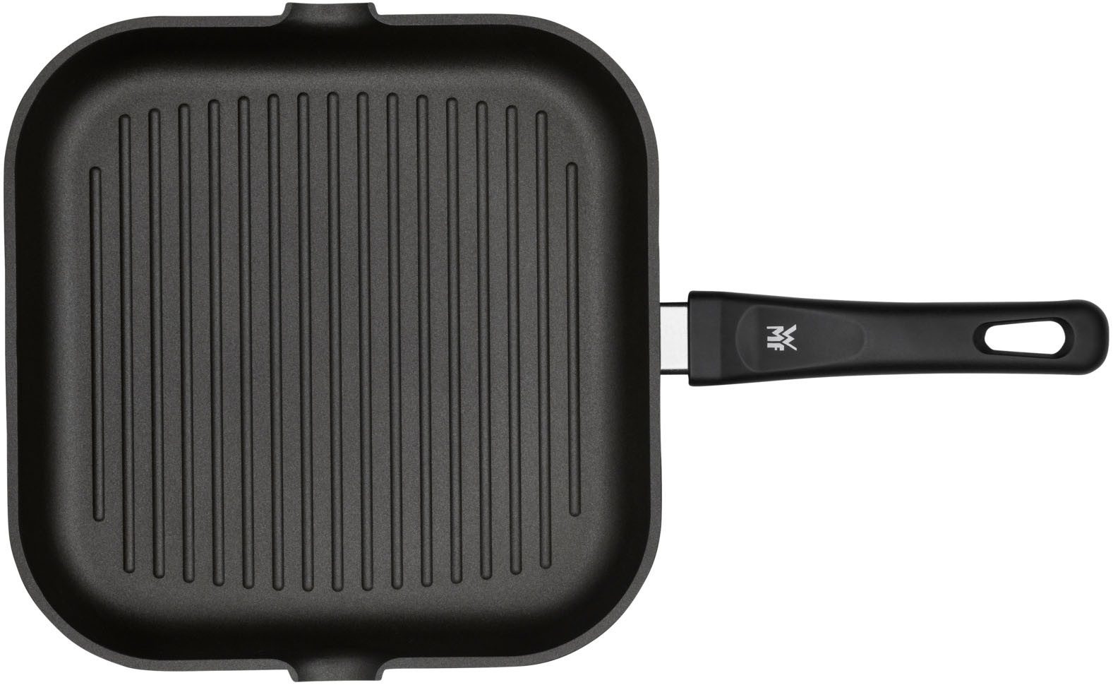 WMF Grillpfanne Party 27 x 27 cm mit Ausguss, Grillpfanne mit Antihaftversiegelung, Aluminiumguss, wärmereduzierender Griff, nicht induktionsgeeignet