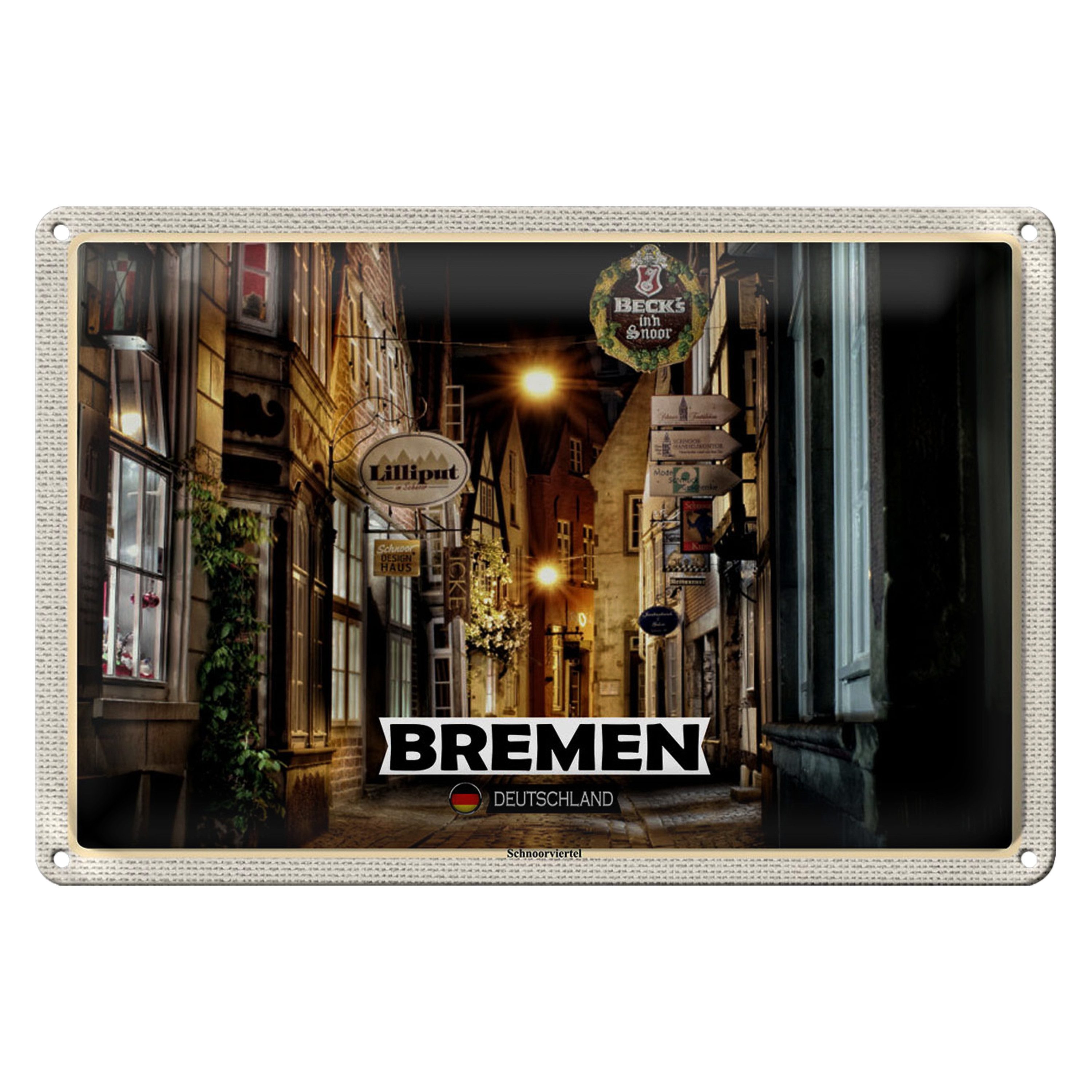Roomando Metallschild Blechschild Städte Bremen Deutschland Schnoorviertel 30x20cm
