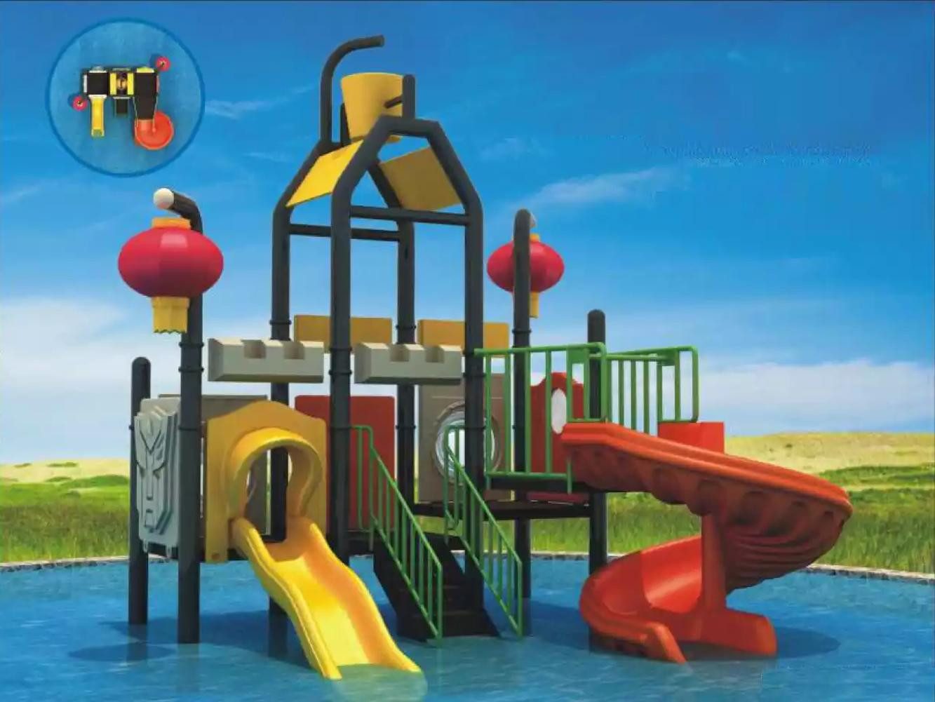 Xlmoebel Spielturm Wasserspaß-Spielturm mit Rutschen für Kinder im Garten, Hergestellt in Europa