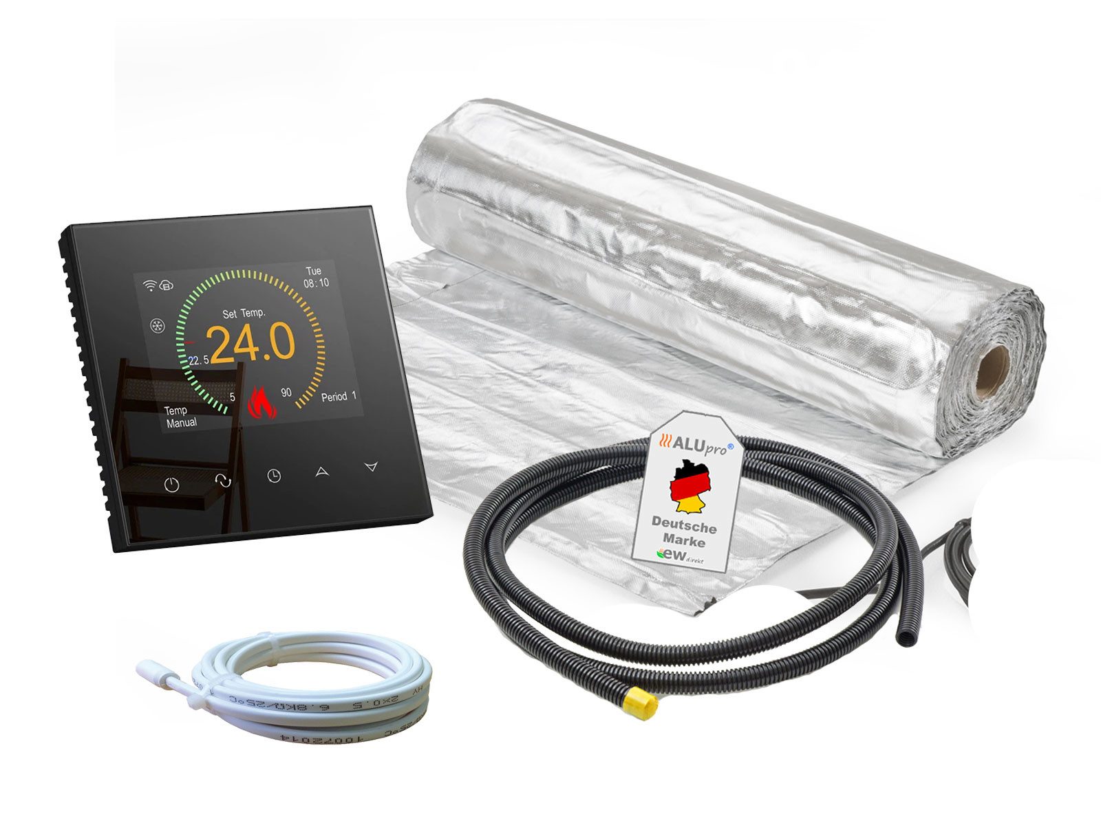 ewdirekt Fußbodenheizung AluPro 140 für Laminat, Klickvinyl mit digitalem Thermostat RT-70 Tuya