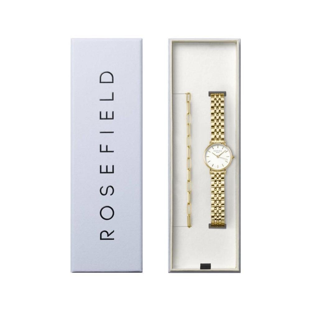 ROSEFIELD Quarzuhr ROSEFIELD Damen Set Uhr Small Edit White Gold + Hammered Chainlink Arm