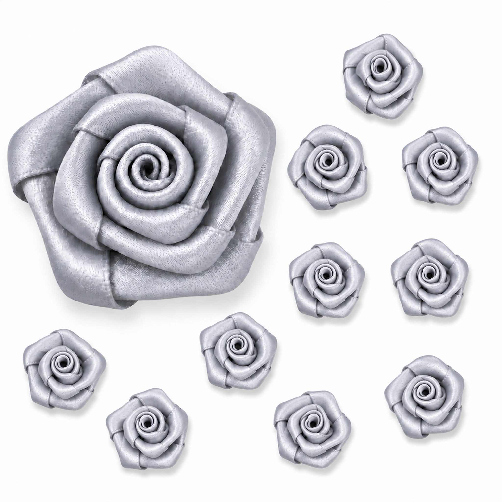 Creativery Streudeko, Satinrosen 3cm zum Basteln & Aufnähen 10 Stück Silber