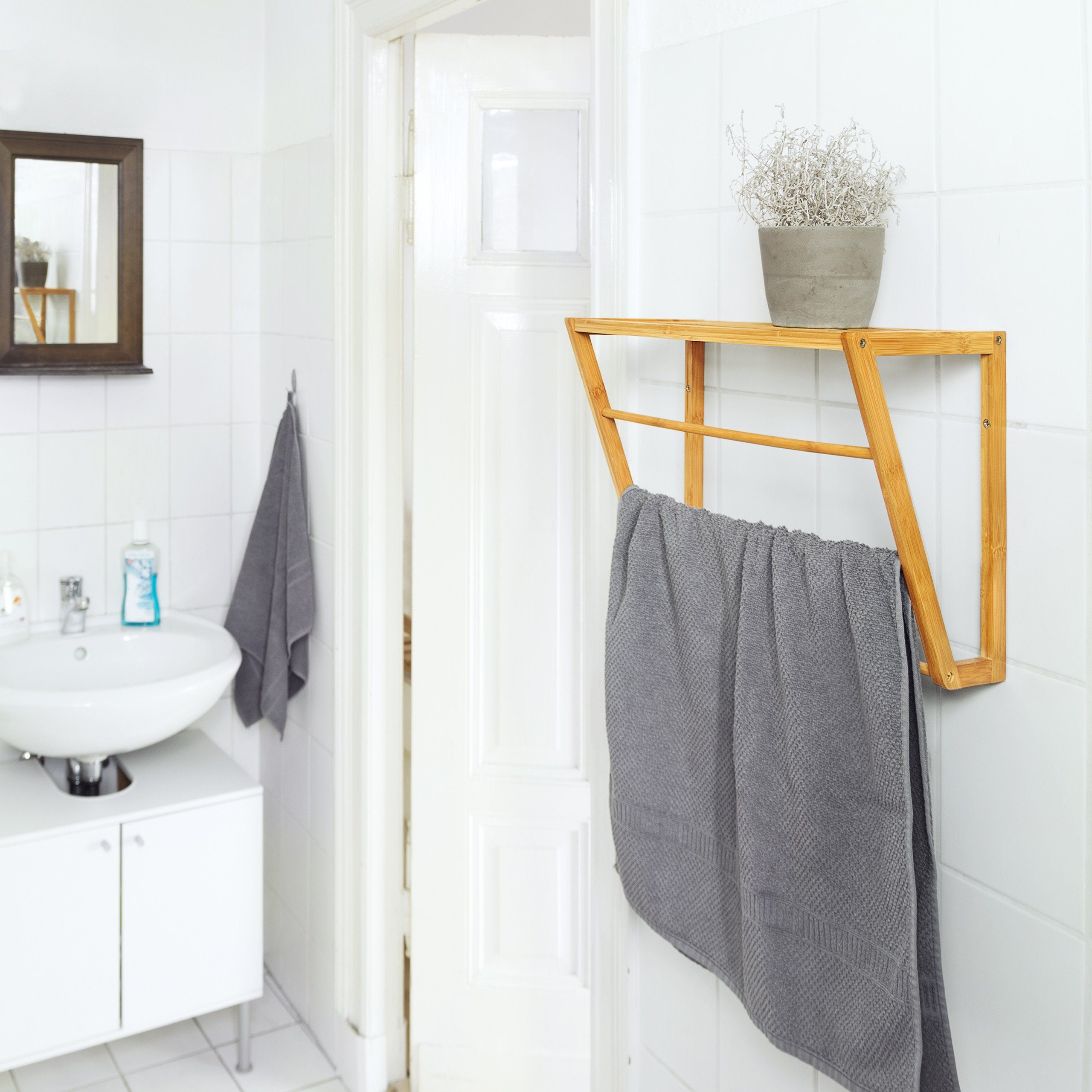 relaxdays Handtuchregal Wandhandtuchhalter Bambus mit Ablage günstig online kaufen