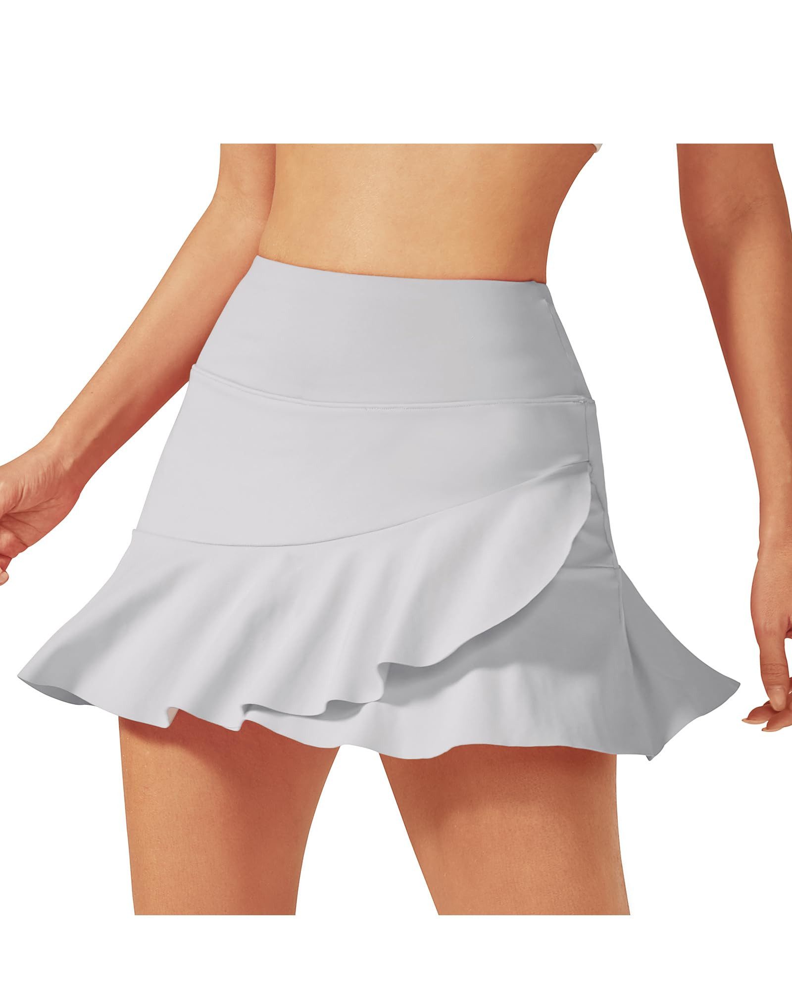 G4Free Hosenrock Damen Hosenrock Tennisrock Golf-Skorts sportliche Golfrock Fließende Doppelrüschen,integrierte Shorts mit Taschen