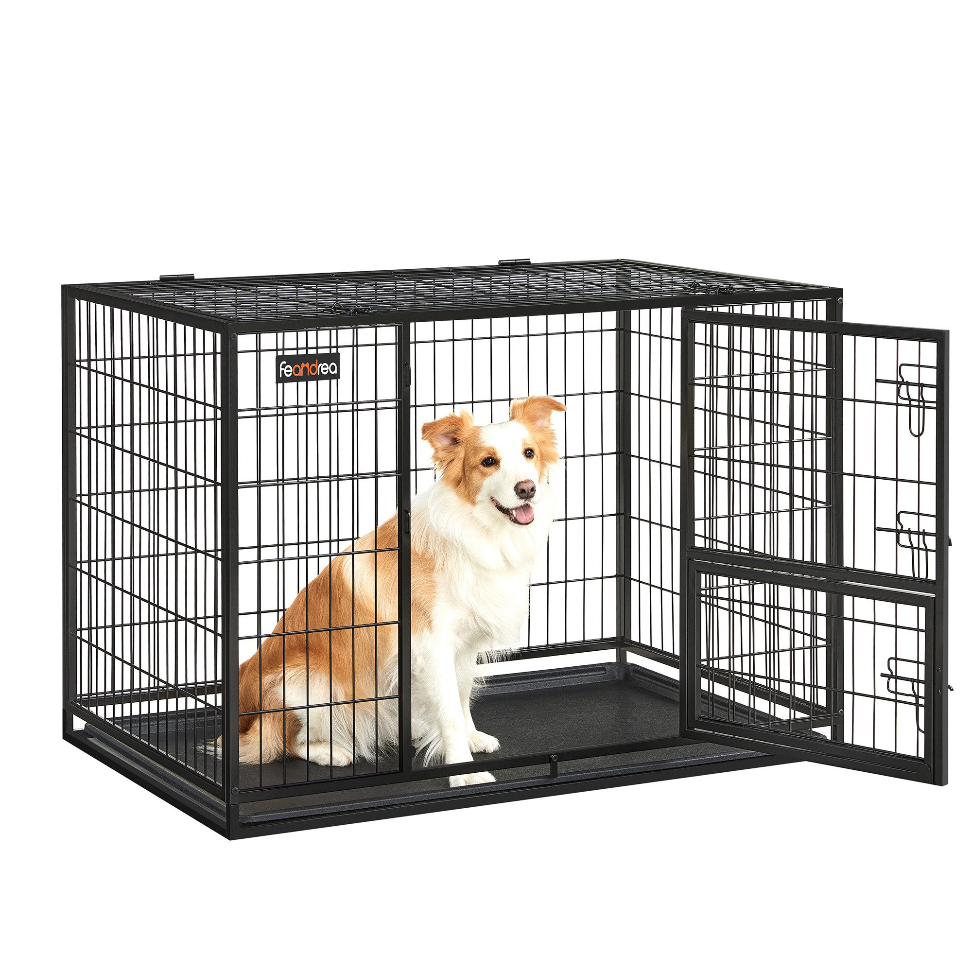 FEANDREA Hunde-Transportbox, hochbelastbar,transportable,für mittelgroße,große Hunde,abnehmbar Tür