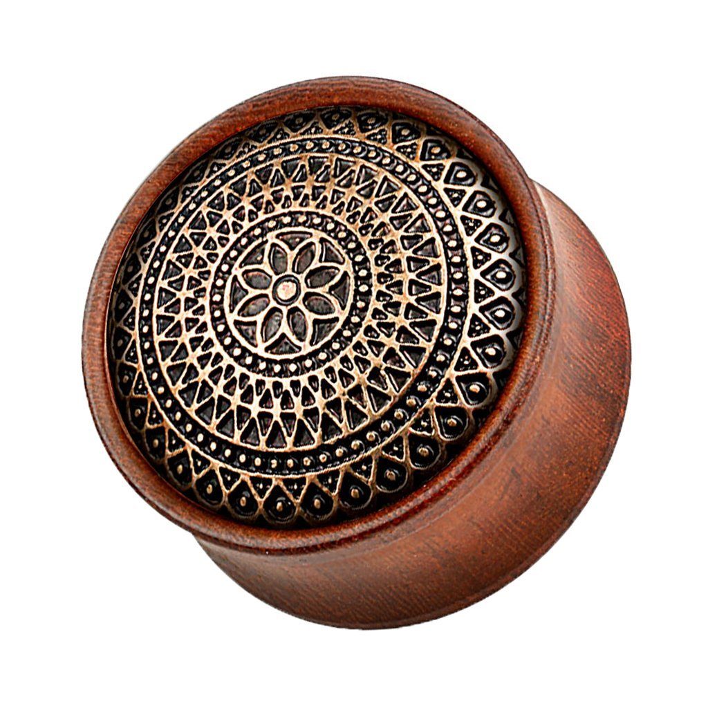 Taffstyle Plug Piercing Organic Sattel Holz Muster Blume, Ohr Plug Flesh Tunnel Ohrpiercing Sattel Holz Braun Gitter