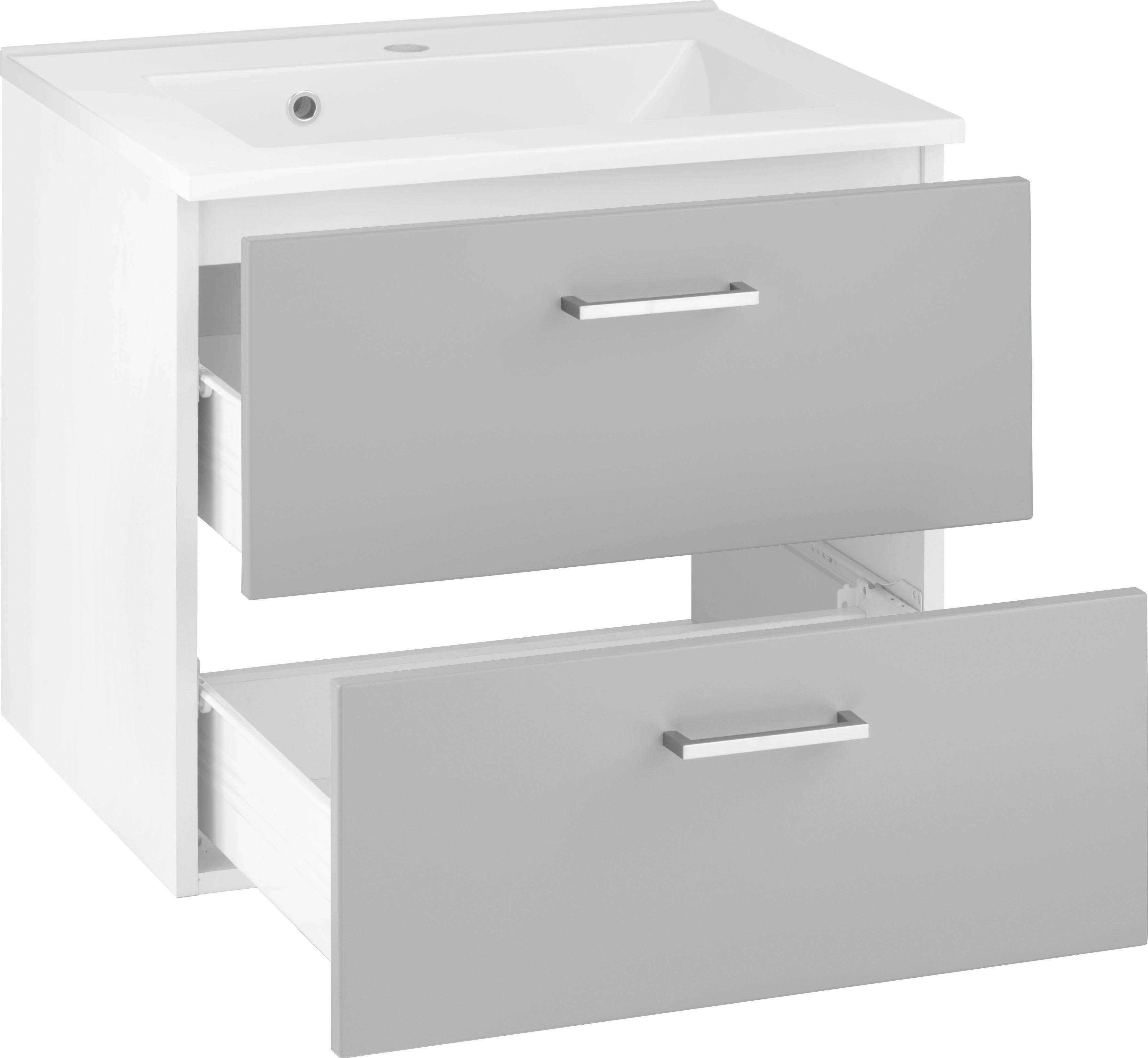 Badmöbel, inkl. Breite cm Ribera MÖBEL 60 Waschbeckenunterschrank weiß/grau/grau Waschtisch HELD Waschbecken,