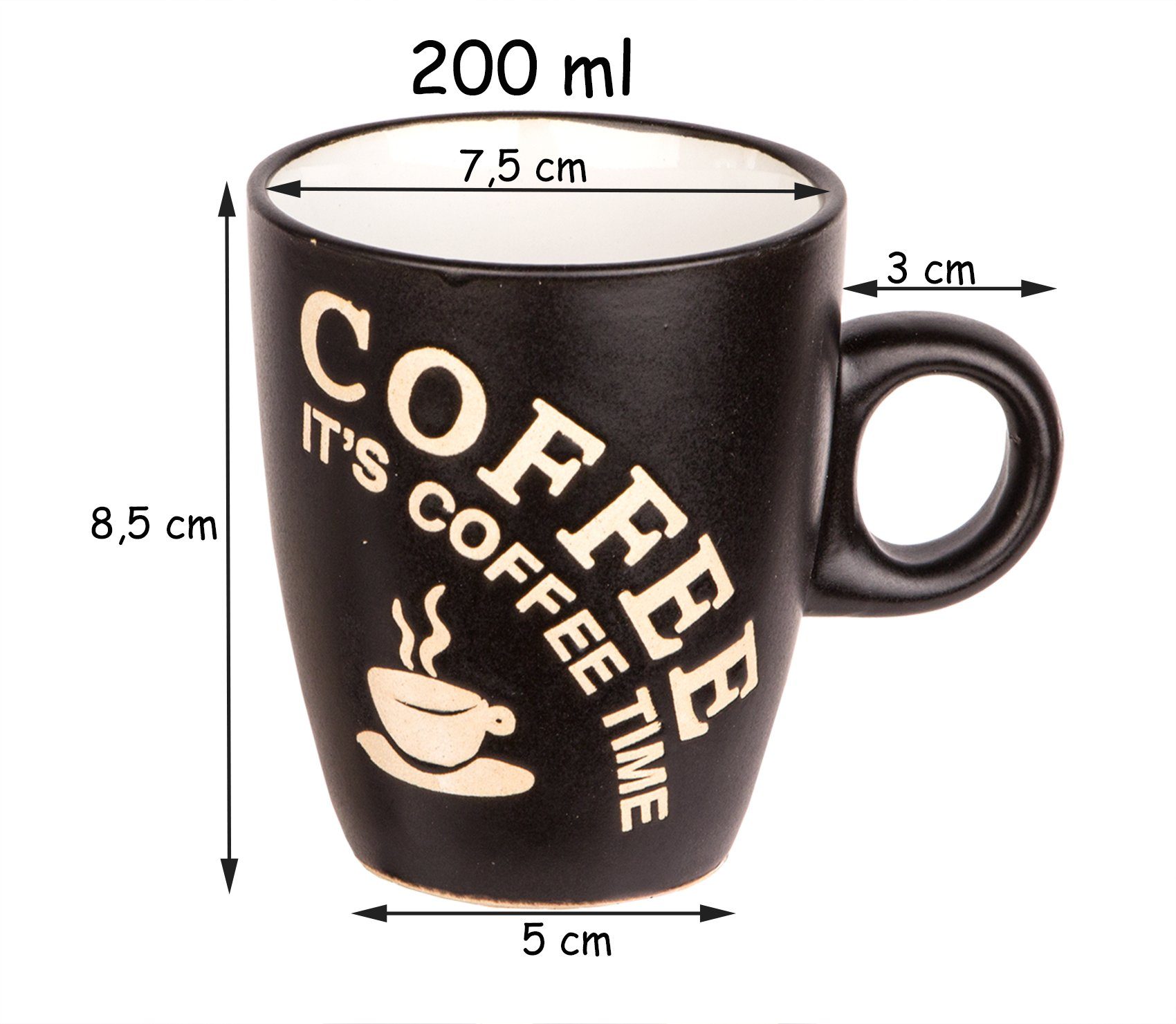 6er Tasse mit 3 Henkel Keramik Kaffeetassen Kaffeebecher BigDean Set Farben, 180ml