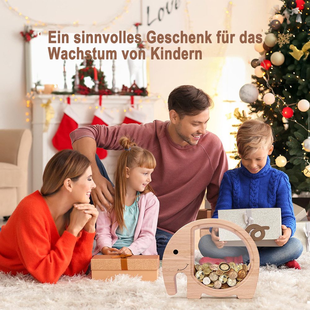 CLTYQ Spardose Holz-Spardose für Kinder, Münzen und Kleingeld,große Münzbox, kreative Sparbüchse, personalisiertes Geschenk für Geburtstag