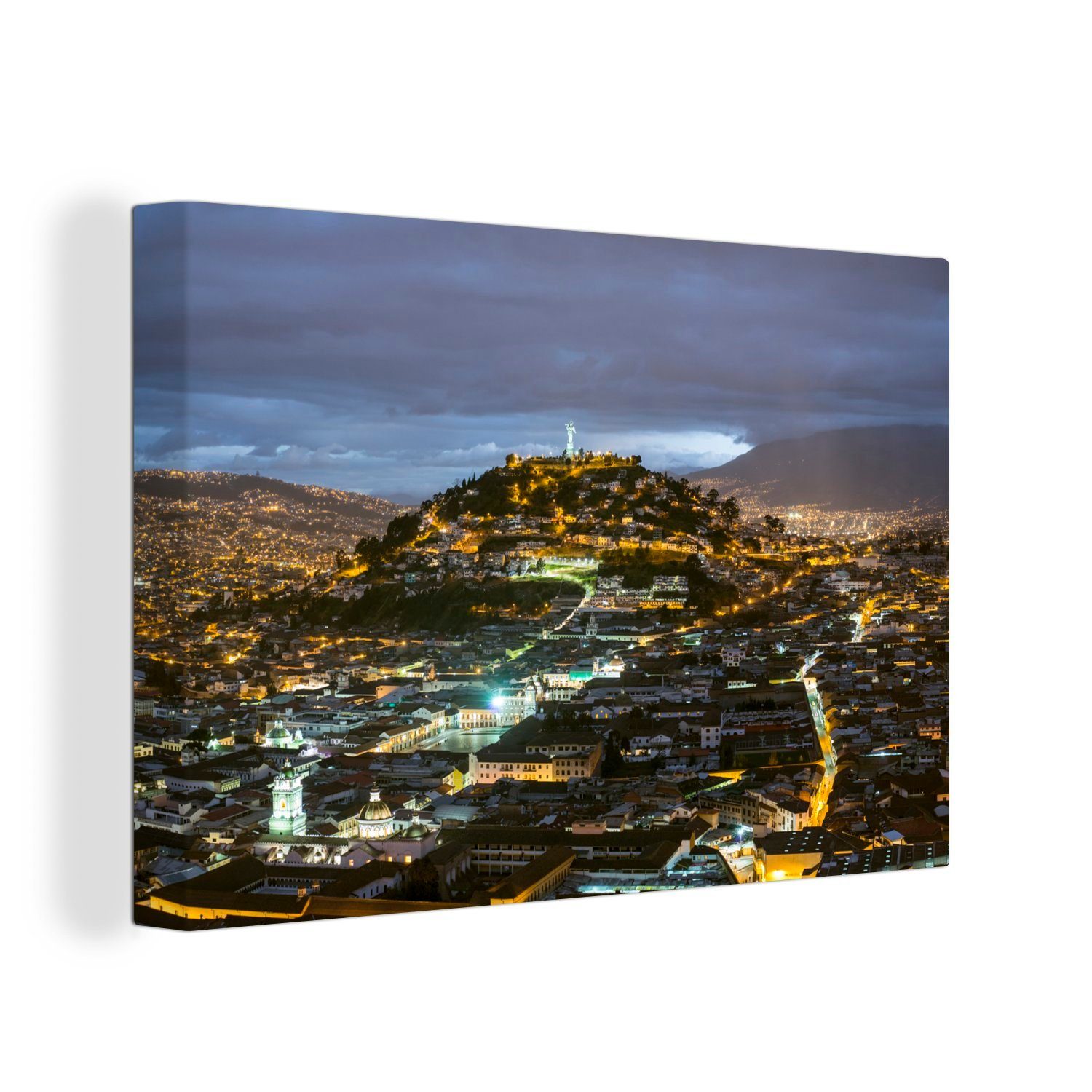 Wanddeko, die St), cm in 30x20 Quito Stadt Leinwandbilder, Abenddämmerung, Leinwandbild Wandbild Aufhängefertig, der OneMillionCanvasses® (1 auf Panoramablick