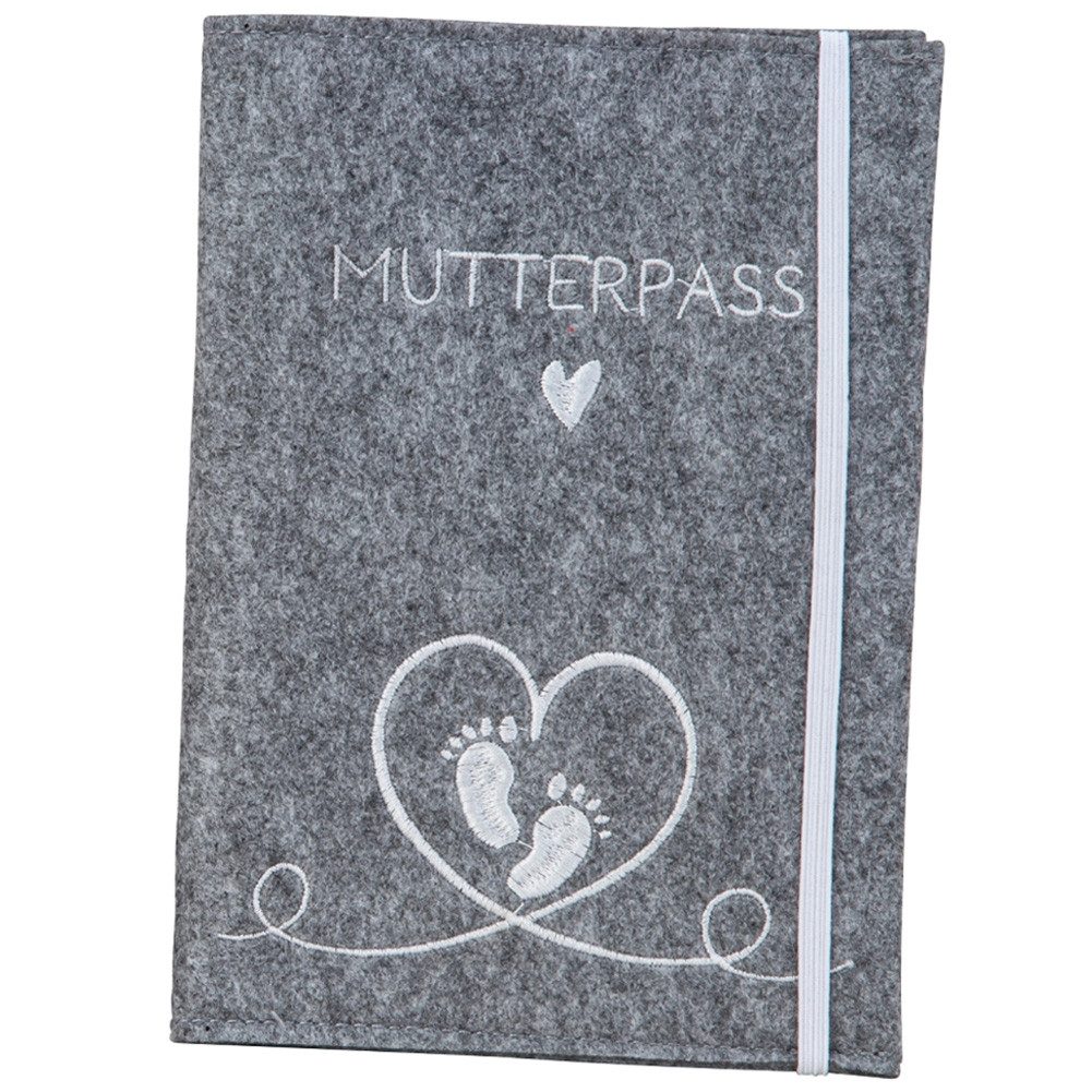 Mel-O-Design Mutterpass-Hülle Mutterpass Hülle Schutzhülle beige, grau aus Polyester Filz aus Polyester Filz, mit vielen Funktionen, mit schöner Stickerei