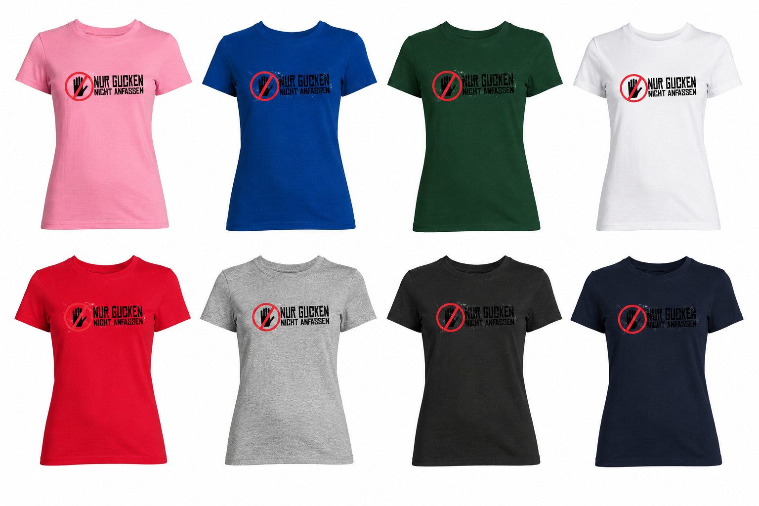 Blondie & Brownie T-Shirt Nur Gucken Damen Tee Print Lustiger Spruch Sarkasmus Typografie (Einzelstück, Einzelartikel) NurGucken Damen Shirt Warnsymbol
