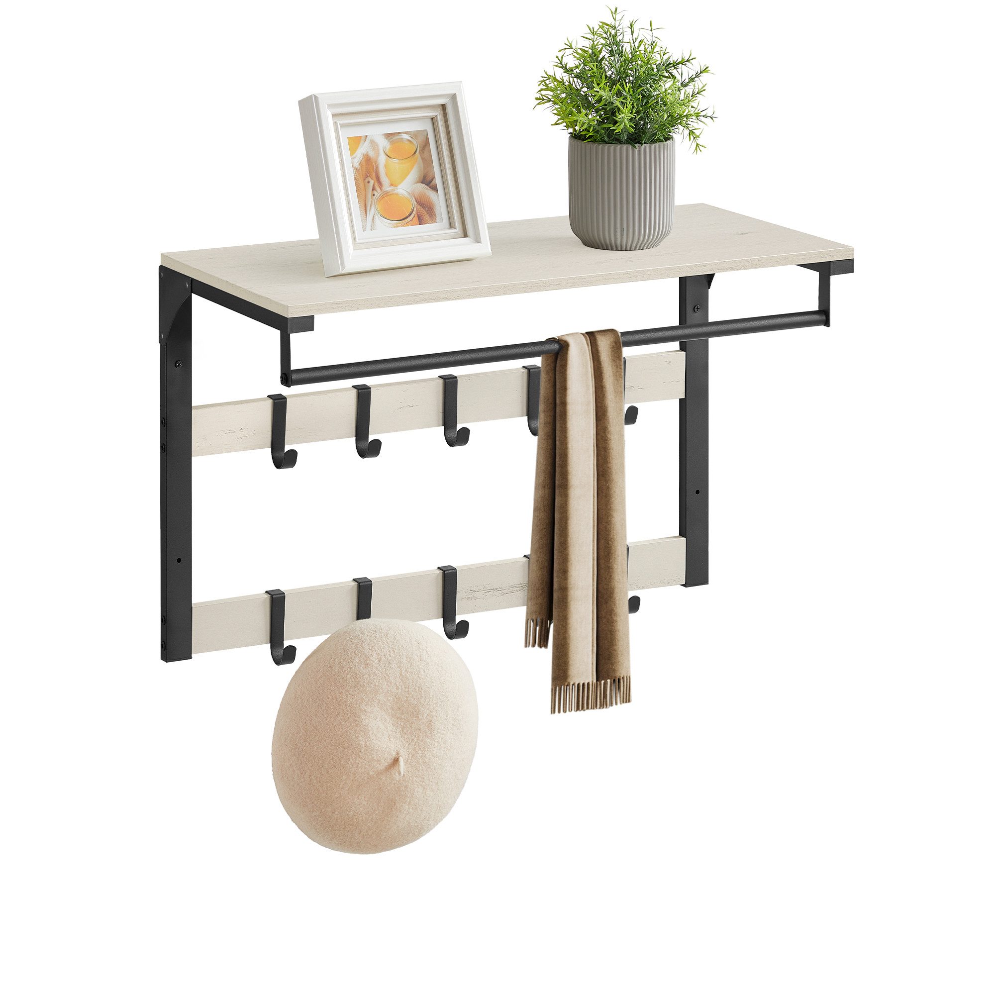 VASAGLE Wandgarderobe, mit Ablage, Wandregal mit 10 Haken, Hängeregal, Flur günstig online kaufen