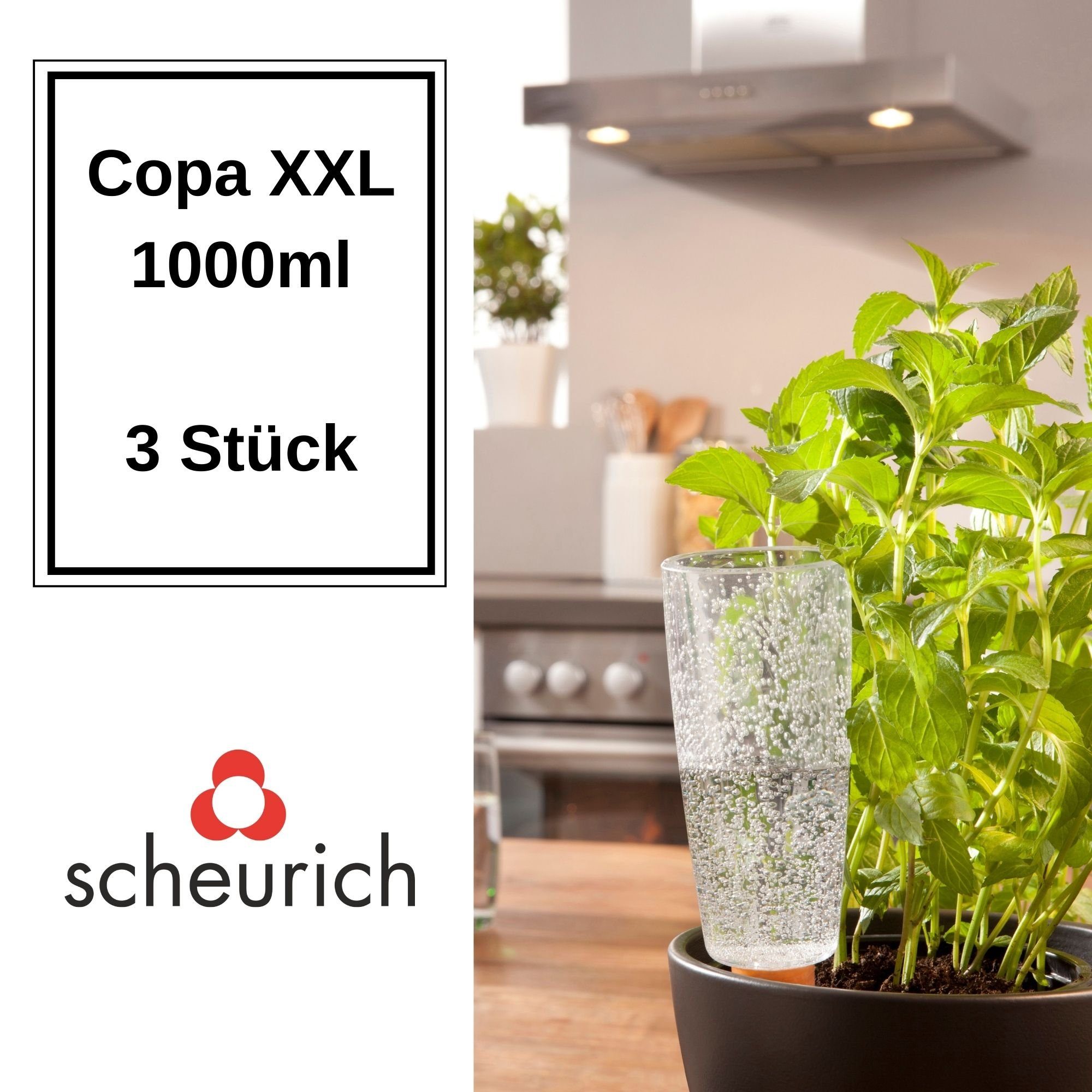 Scheurich Насосыssystem Copa XXL 3x Transparent 1000 ml Wasserspender, (Spar-Set, 3-tlg), Scheurich Wasserspender Copa XXL 1000 ml