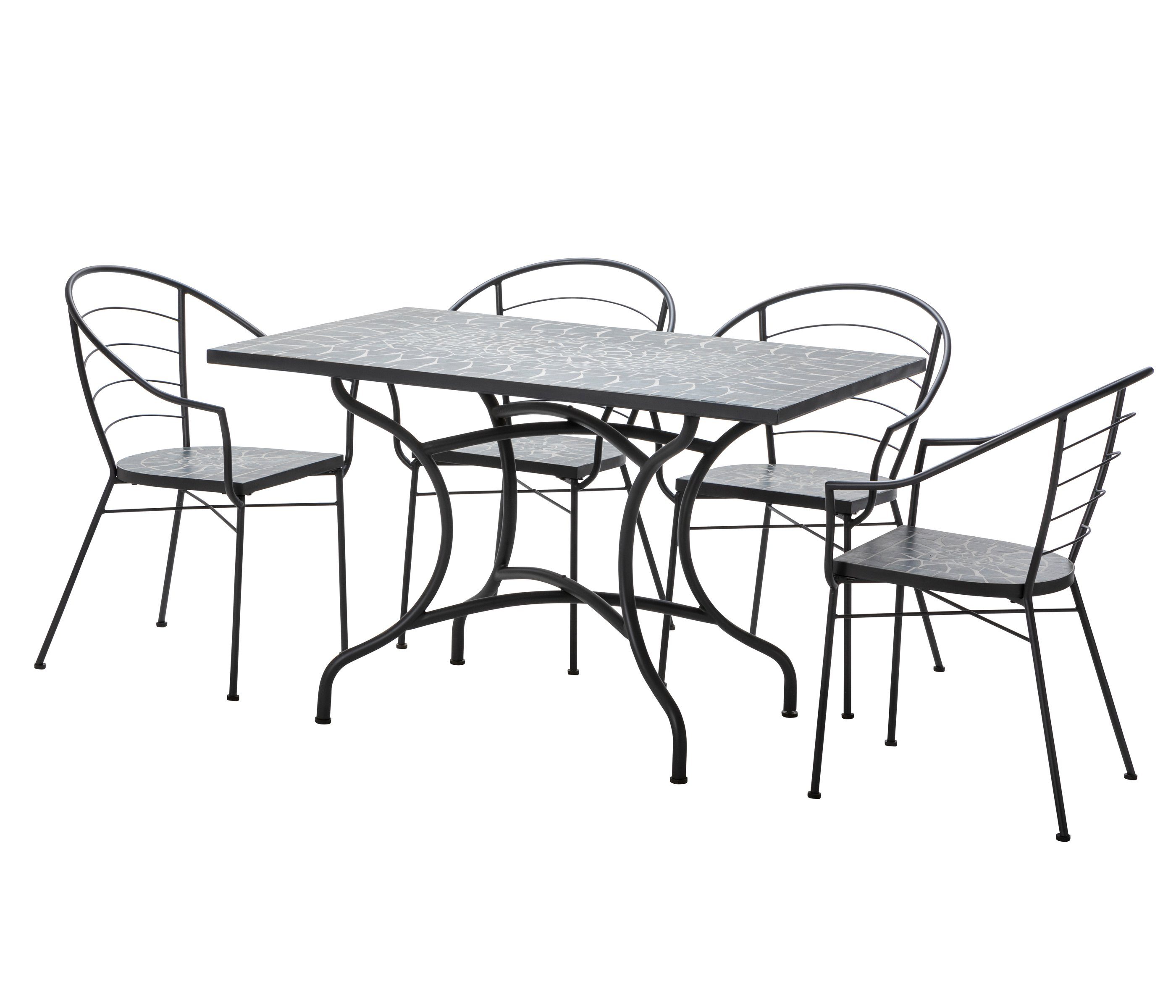 Sitzplätze galvanisiert/Pulver-beschichtet, Gartenstuhl Dehner 4 Madeleine, mit Mosaikmuster, Stahl/Zement/Stein,