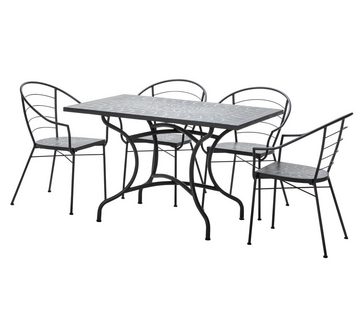 Dehner Gartentisch Madeleine, mit Mosaikmuster, Stahl/Zement/Stein, galvanisiert/Pulver-beschichtet, 4 Sitzplätze