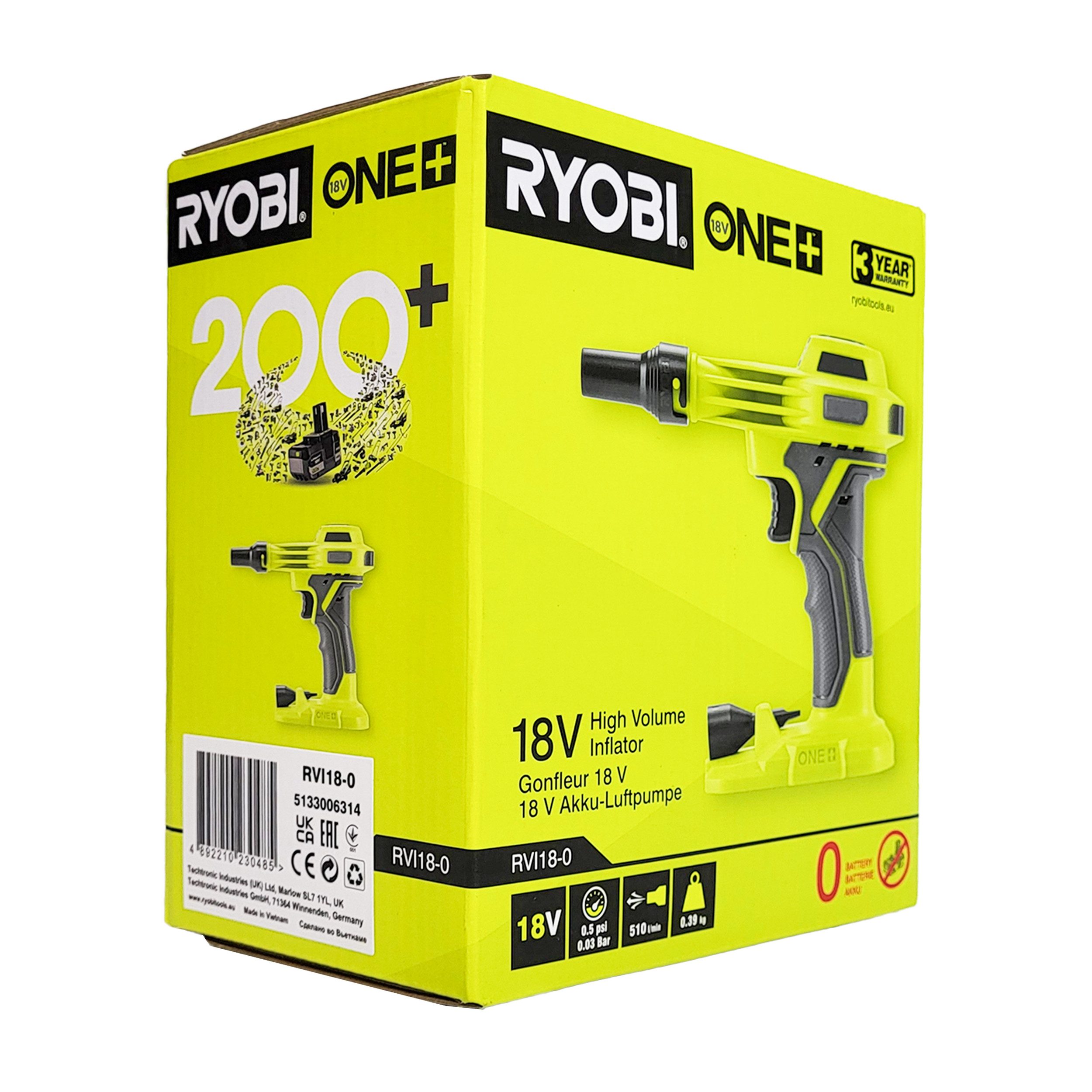 RYOBI Montagewerkzeug Ryobi RVI18-0 – 18V ONE+ Akku-Kompressor/Inflator (ohne Akku), (1-tlg)