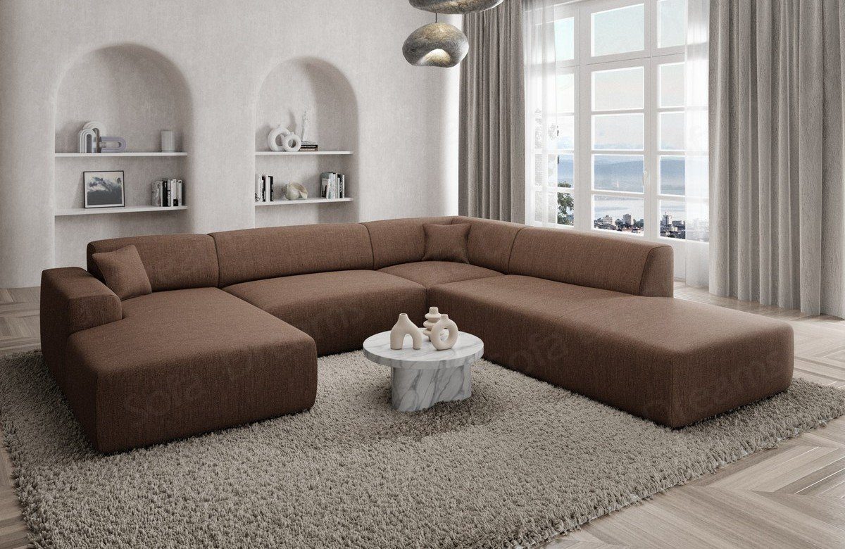 Sofa Dreams Wohnlandschaft Designer Strukturstoff Sofa Mallorca U Lounge Stoffsofa Modern, U-Form Loungesofa dunkelbraun18