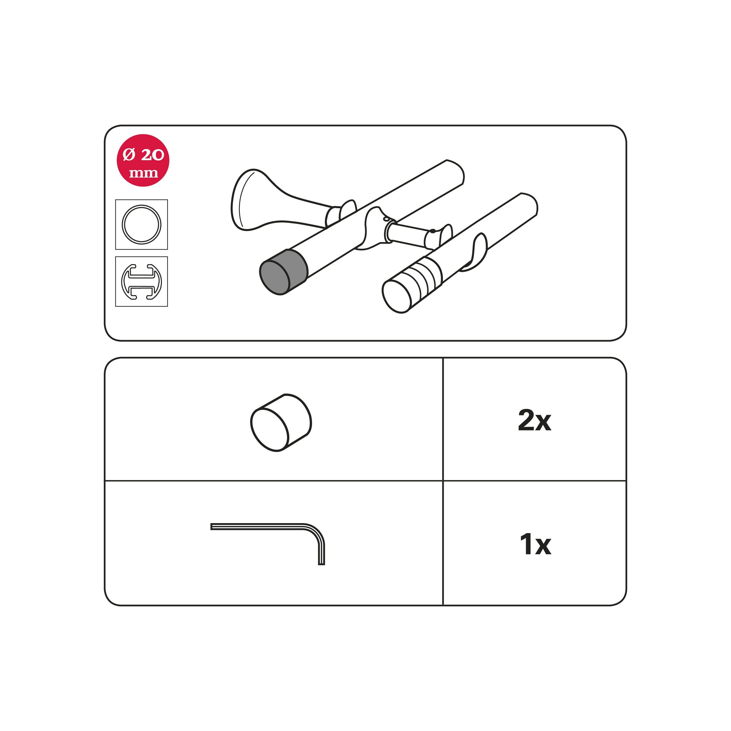 Gardinenstangen-Endstück Endkappe, GARDINIA, Ø Serie (2-St), 20 Chicago Einzelprogramm weiß mm