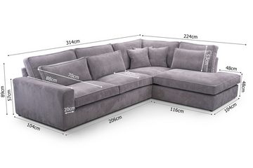 Deine Möbel 24 Wohnlandschaft CAREN Ecksofa Sofa Wohnzimmer L-Couch Cord Samt, Grau Beige Anthrazit 2 Teile, mit Wellenunterfederung, ohne Schlaffunktion, ohne Bettkasten